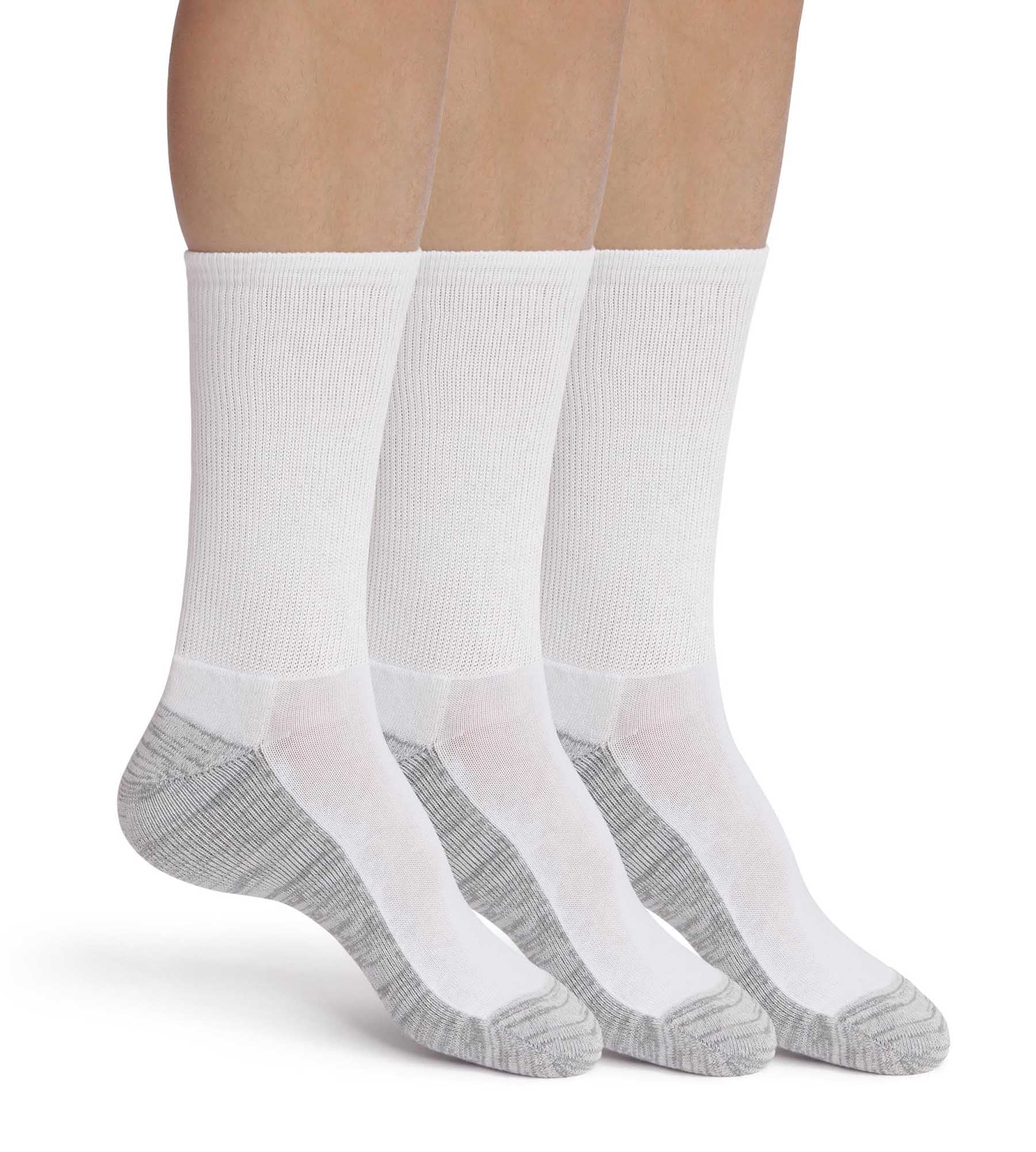 3 Pairs Men's Cotton Socks - White & Grey Athletic Crew Socks for Running, Gym & Casual Wear - EcoDim Sport Socks Pack