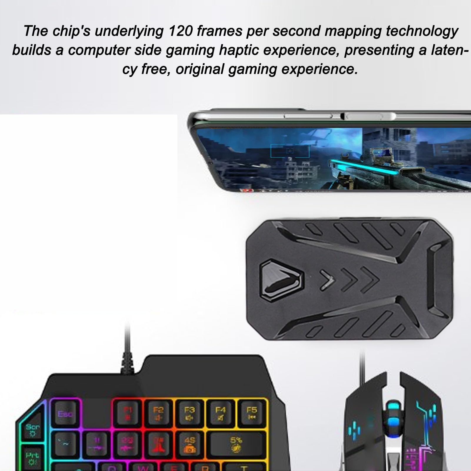 One-Handed Gaming Keyboard and Mouse Combo - RGB Backlit Wired Mini Keyboard with 3-in-1 Mobile Game Controller | Perfect for PC, PS4, Xbox Gaming at Home, Dorm, Travel & Esports Tournaments