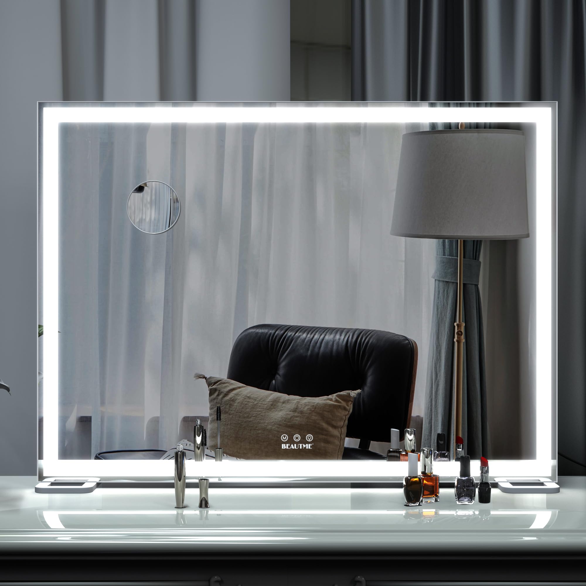BEAUTME Hollywood Vanity Mirror with LED Lights - 36.2×5.9×26.8 Inch Tabletop Makeup Mirror for Dressing Room & Bedroom, Large Desk Mirror with Adjustable Brightness | Perfect for Makeup Application, Skincare Routine, and Home Decor