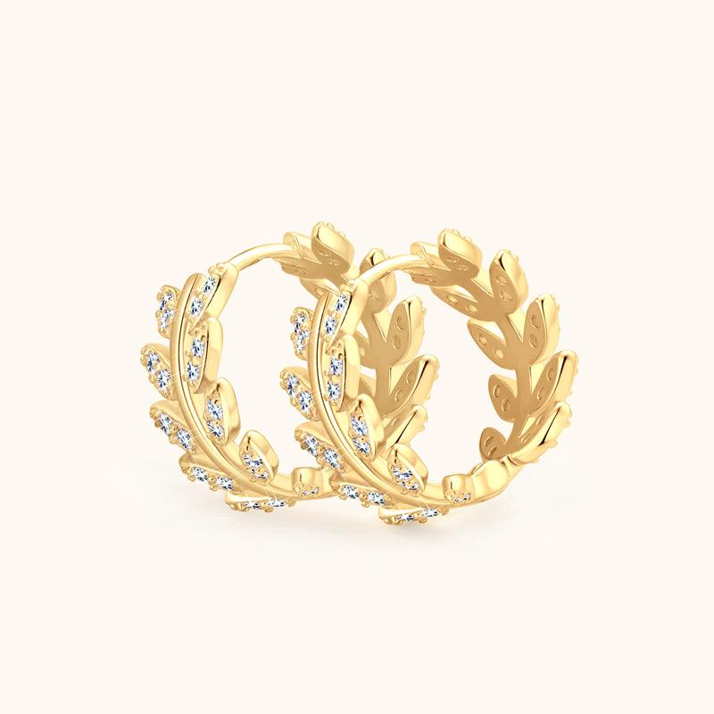 Vitality Leaf Premium Moissanite Hoop Earrings for Women - 14K Gold Plated Hypoallergenic Dainty Stud Earrings - Perfect for Weddings, Parties & Everyday Wear