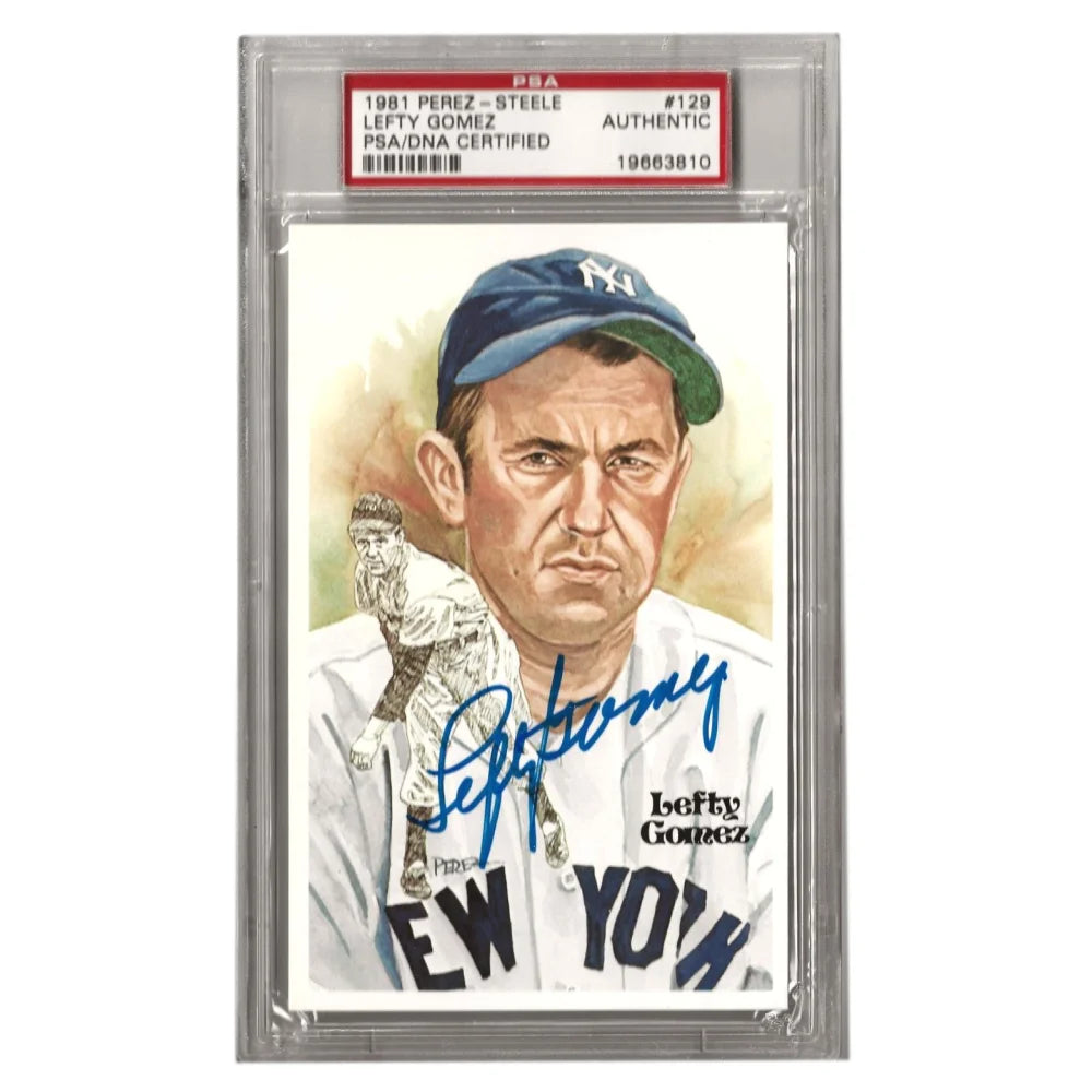 Lefty Gomez Autographed 1981 Perez Steele #129 Post Card with PSA COA - New York Yankees Memorabilia for Collectors & Baseball Fans