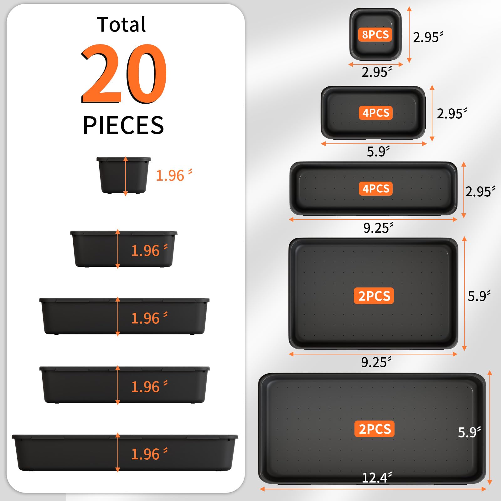 20 Pack Black Tool Box Organizer Trays - 5 Sizes Large 12