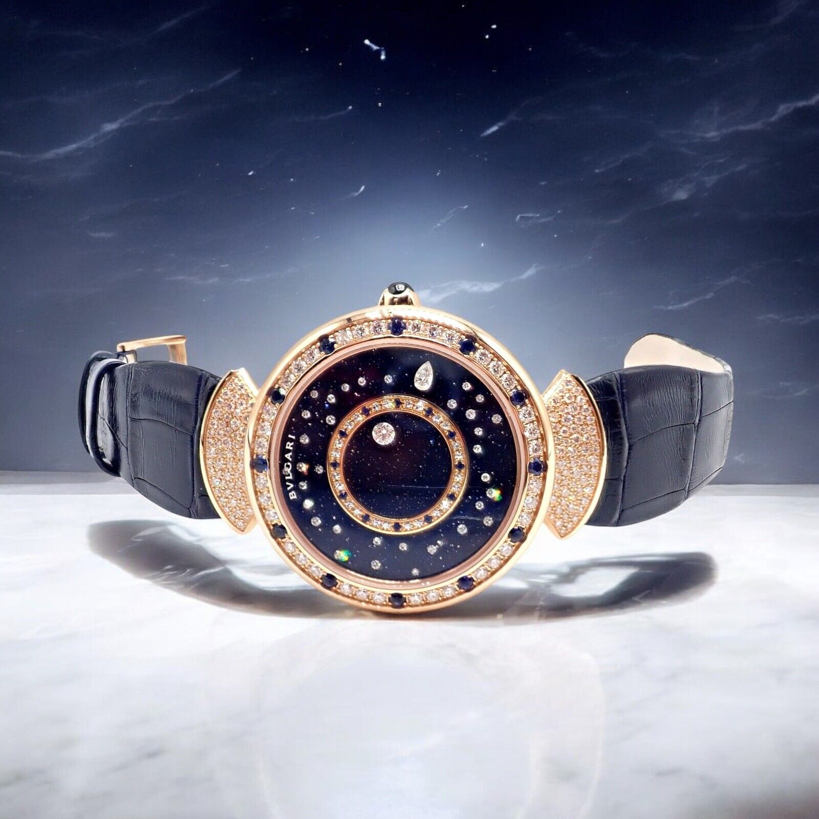 Bulgari 18k Rose Gold Diamond Sapphire Divas Dream Automatic Roman Night Watch - Luxury Women's Timepiece for Gala Events & Evening Occasions