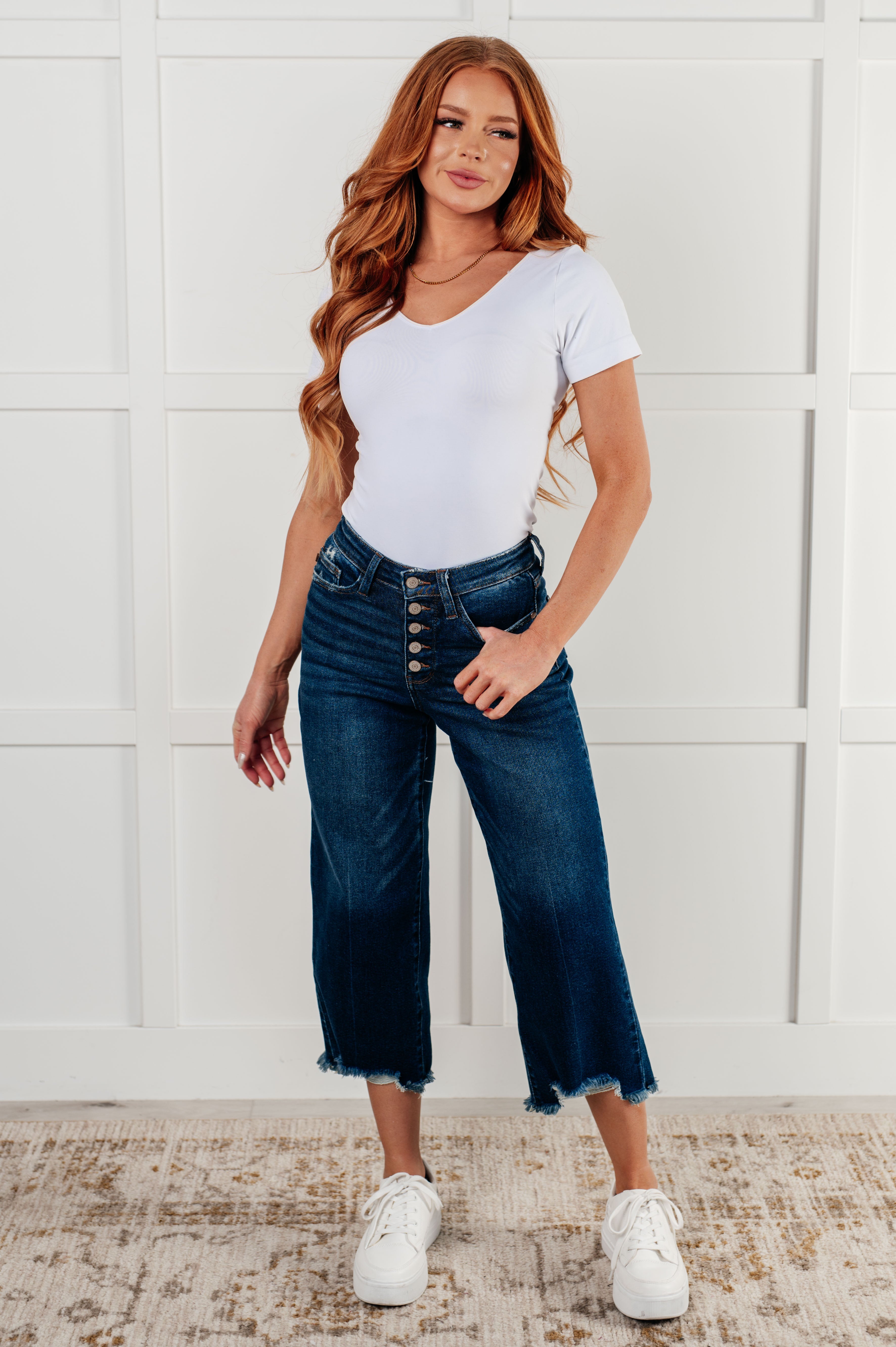 Janice Women's High Rise Button Fly Wide Leg Crop Jeans - Stylish & Comfortable Denim Pants for Casual Outfits, Workwear & Everyday Fashion
