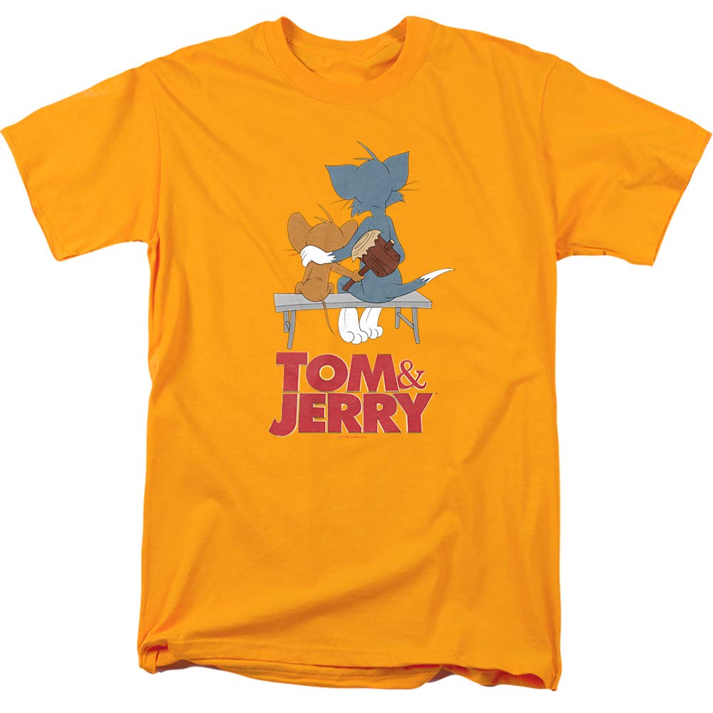 Tom and Jerry Movie Park Bench Unisex Adult T-Shirt - Gold Color, Large Size - Casual Wear, Gift for Cartoon Fans, Funny Graphic Tee for Everyday Outfits