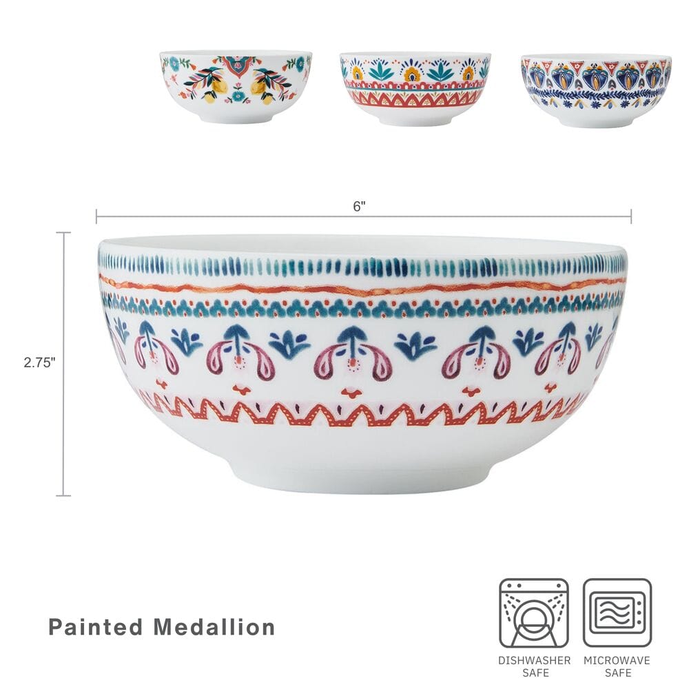 Hand-Painted Ceramic Medallion Bowls - Set of 4 for Soup, Cereal & Dessert - Elegant Dining & Home Decor Tableware