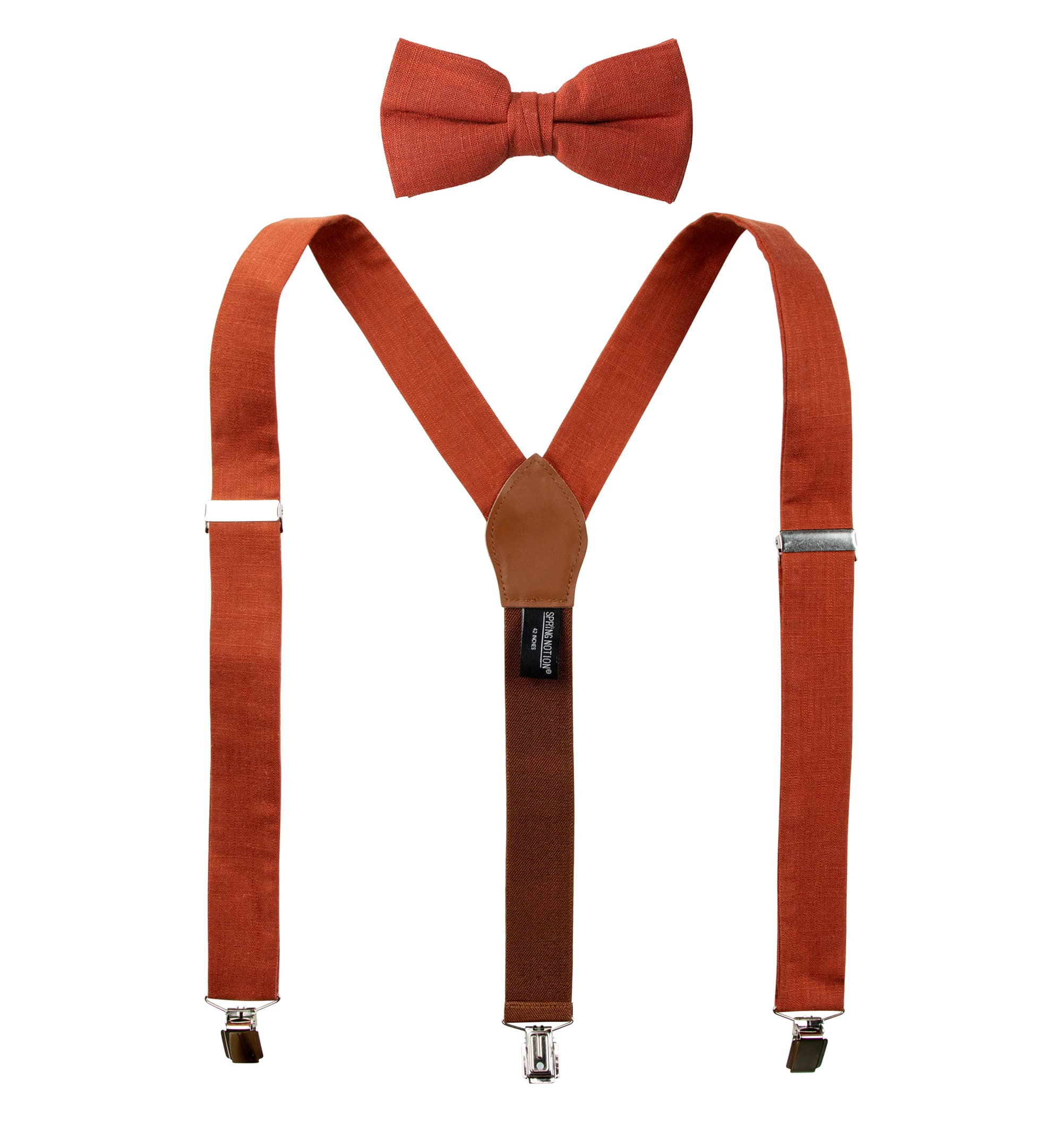 Men's Linen Blend Suspenders & Bow Tie Set - Premium Groomsmen Wedding Accessories for Formal Events, Prom & Vintage Style Outfits