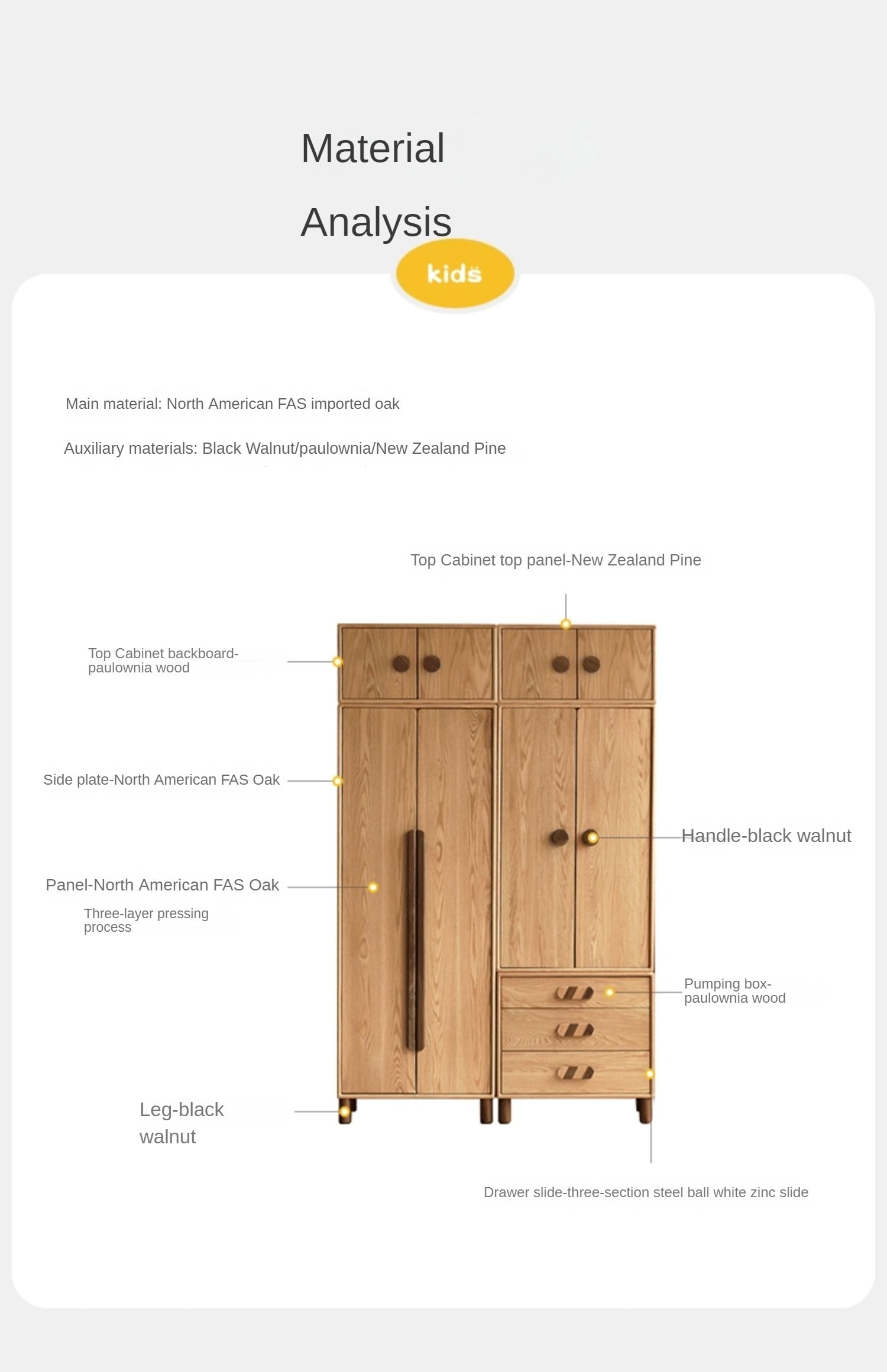 Solid Oak Wood Wardrobe Bookcase - Free Combination for Bedroom, Living Room, and Office Storage