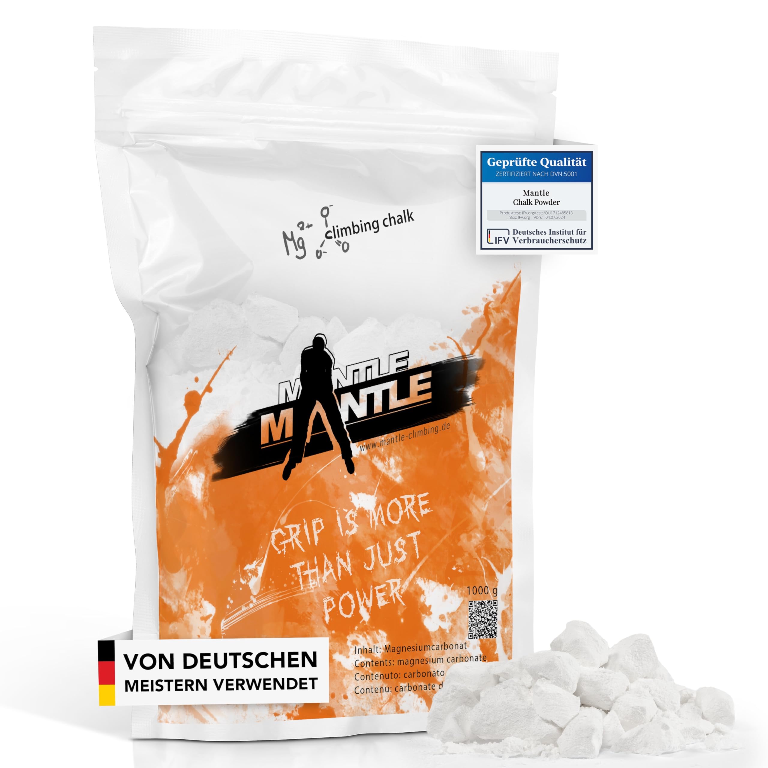 **Mantle Chalk Powder 1kg - Premium Climbing Chalk for Bouldering, Rock Climbing & Fitness - Improve Grip & Reduce Sweat for Indoor & Outdoor Training**