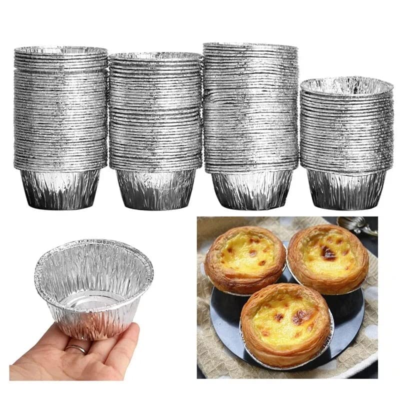 Kunya® 100-Piece Aluminum Foil Disposable Baking Cups - Round Muffin, Cupcake & Choco Lava Cake Tin Molds for Perfect Baking | Ideal for Home, Party & Commercial Use