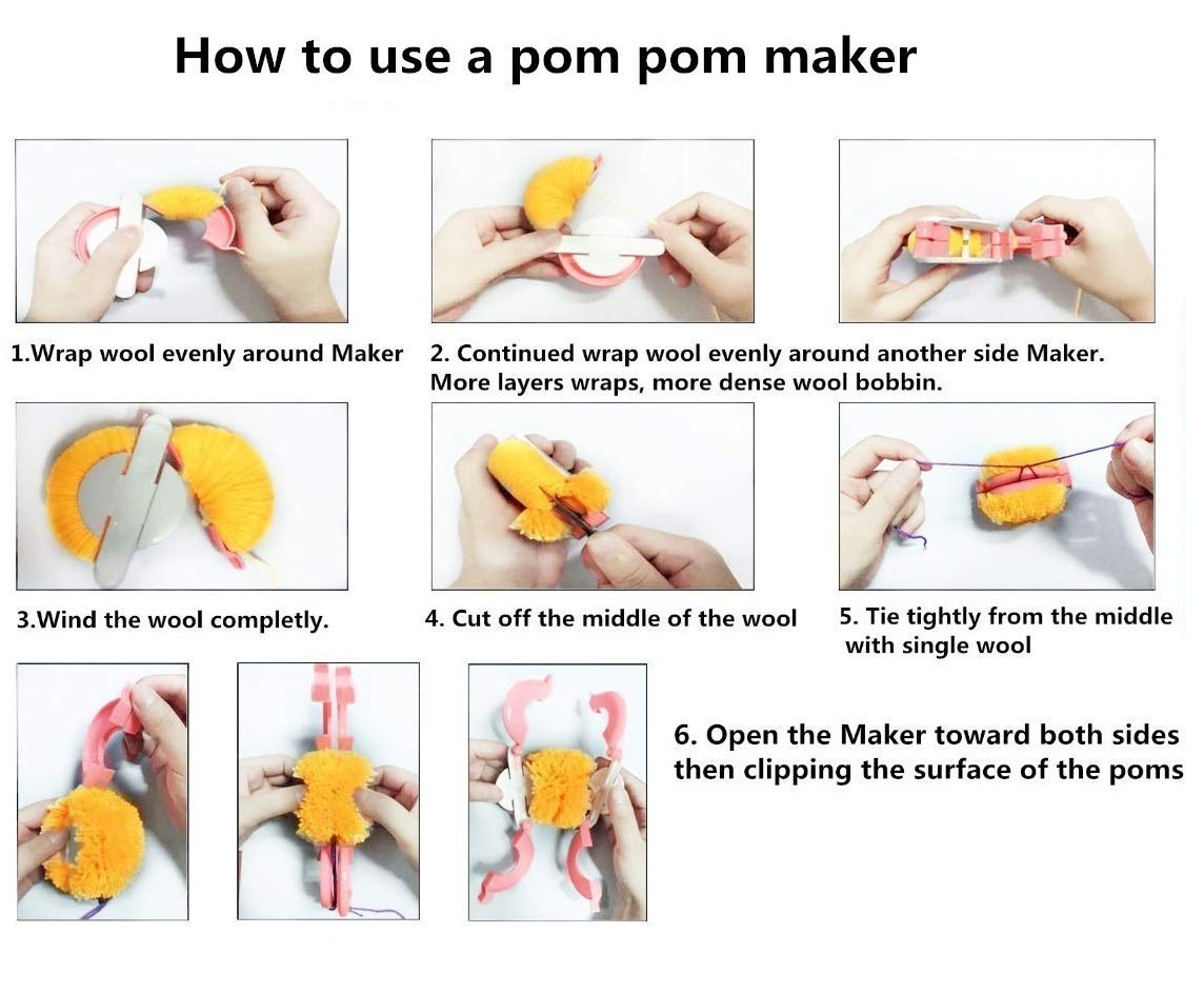 4 Sizes Pom-pom Maker Kit - DIY Fluff Ball Tool for Wool Yarn Crochet & Knitting Projects - Perfect for Crafts, Home Decor, and Gift Making