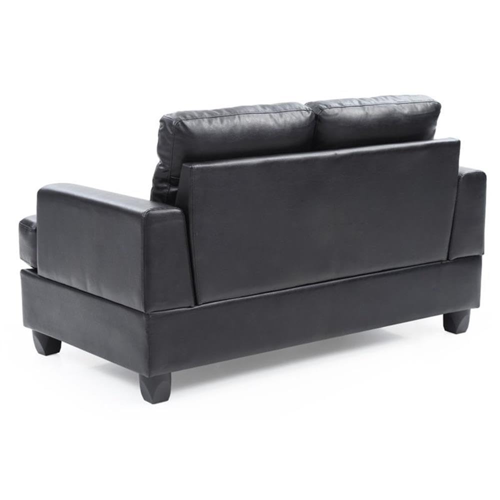 Glory Furniture Sandridge Faux Leather Loveseat in Black - Modern Small Sofa for Living Room, Apartment & Office