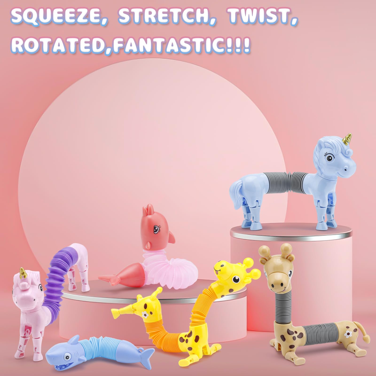 8Pcs Animal Pop Tubes Fidget Toys for Kids 3-8 - Sensory Toys, Autism Stress Relief, Easter Basket Stuffers, Party Favors & Classroom Prizes - Fun Birthday Gifts & Piñata Fillers for Toddlers and Preschoolers - Perfect for Home, School and Travel Use