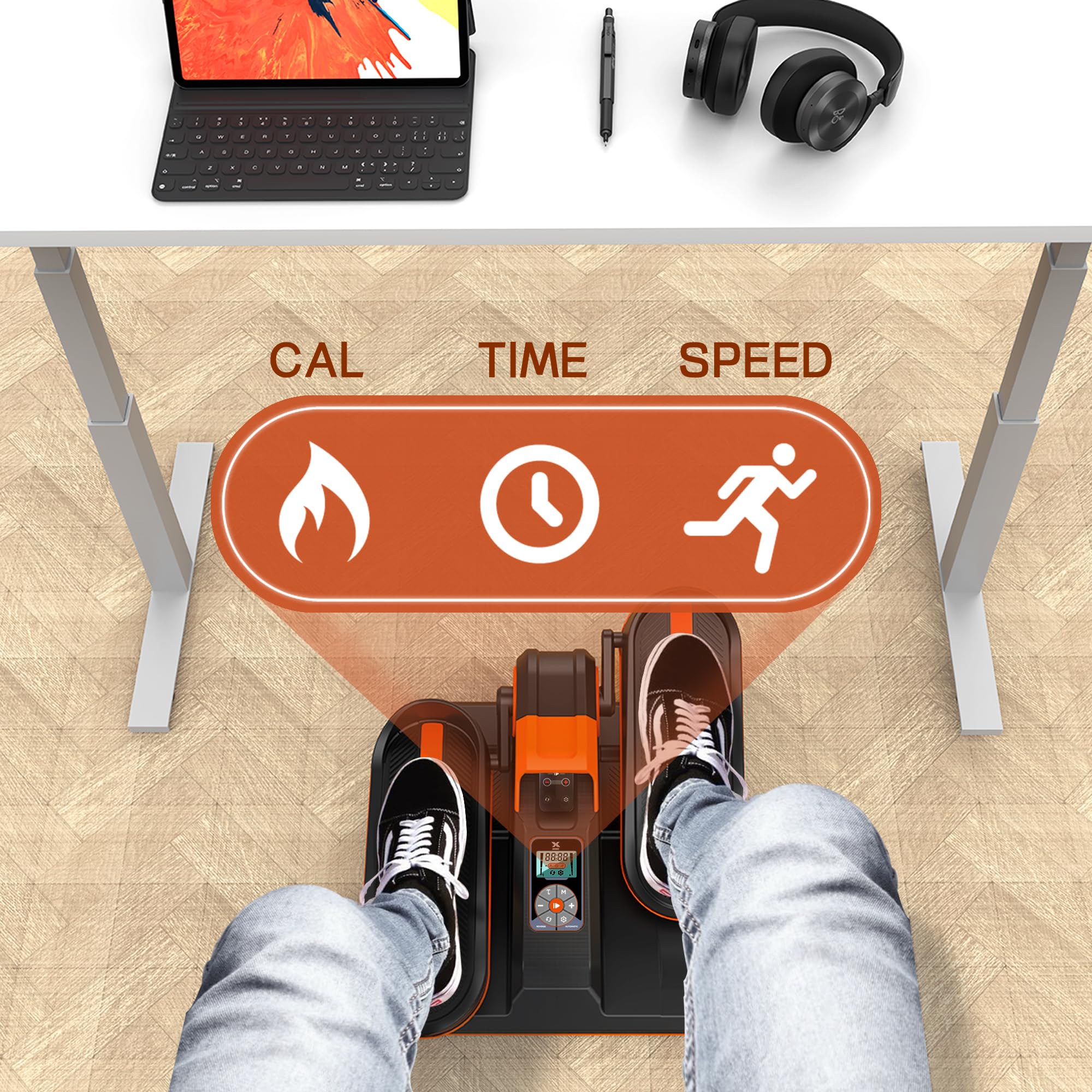 Under Desk Elliptical Machine - Portable Seated Exercise Bike with Touch Screen & Remote Control - Wireless Connectivity for Home, Office, or Gym Use - Perfect for Workouts While Working or Watching TV