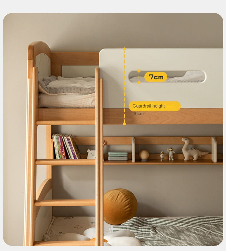Solid Wood Poplar Kids Bunk Bed with Ladder & Guardrail - Space-Saving Multifunctional Loft Bed for Small Rooms, Dorms & Shared Kids Bedrooms