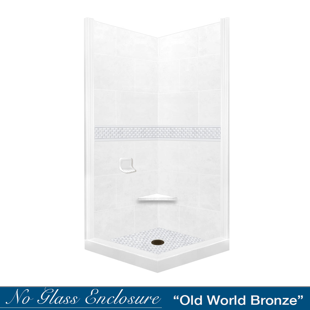 DIY Shower Remodel Kit - Natural Buff Sistine Stone & Jewel Stone Accent for Bathroom Corner | Waterproof Tile Alternative for Shower Walls & Bathtub Surrounds