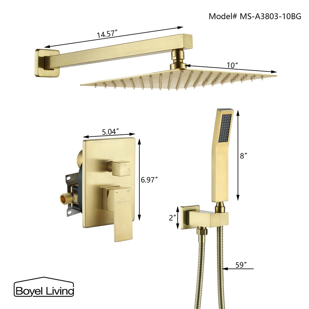 12 Inch Luxury Rainfall Shower System Set - High Pressure Wall Mounted Shower Head with 2-Function Faucet in Brushed Gold Finish | Perfect for Spa-Like Bathroom Experience & Modern Home Upgrade