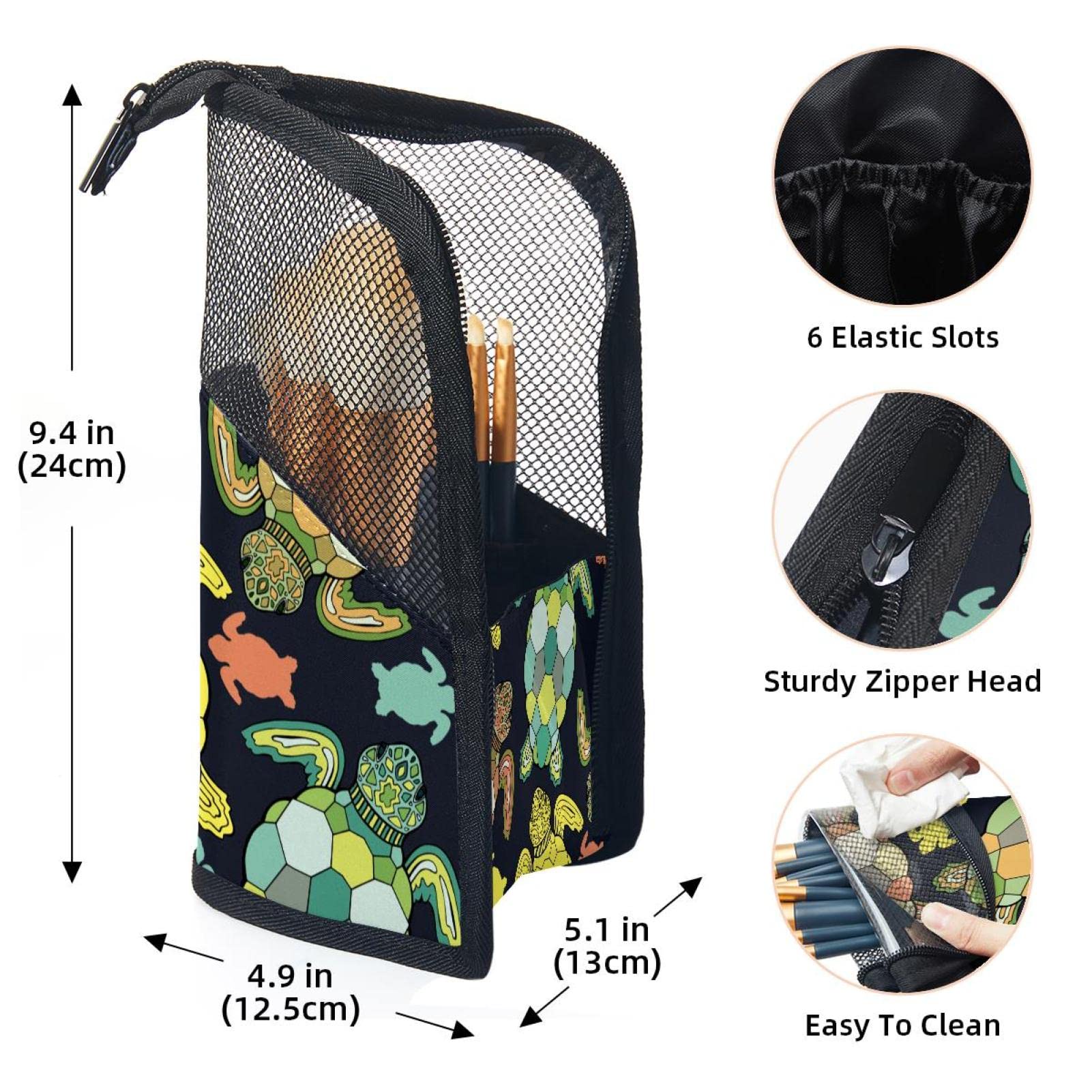 12-Piece Makeup Brush Organizer Bag with Ethnic Sea Turtle Design - Portable Travel Cosmetic Brush Holder Case for Professional Makeup Artists & Beauty Enthusiasts - Perfect for Travel, Home Storage & Salon Use