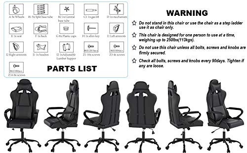 Ergonomic High Back Gaming Chair with Lumbar Support & Headrest - Heavy Duty Racing Style Office Chair for PC Gamers, Adjustable Swivel Home Desk Chair - Perfect for Esports, Streaming & Long Work Sessions (Black)