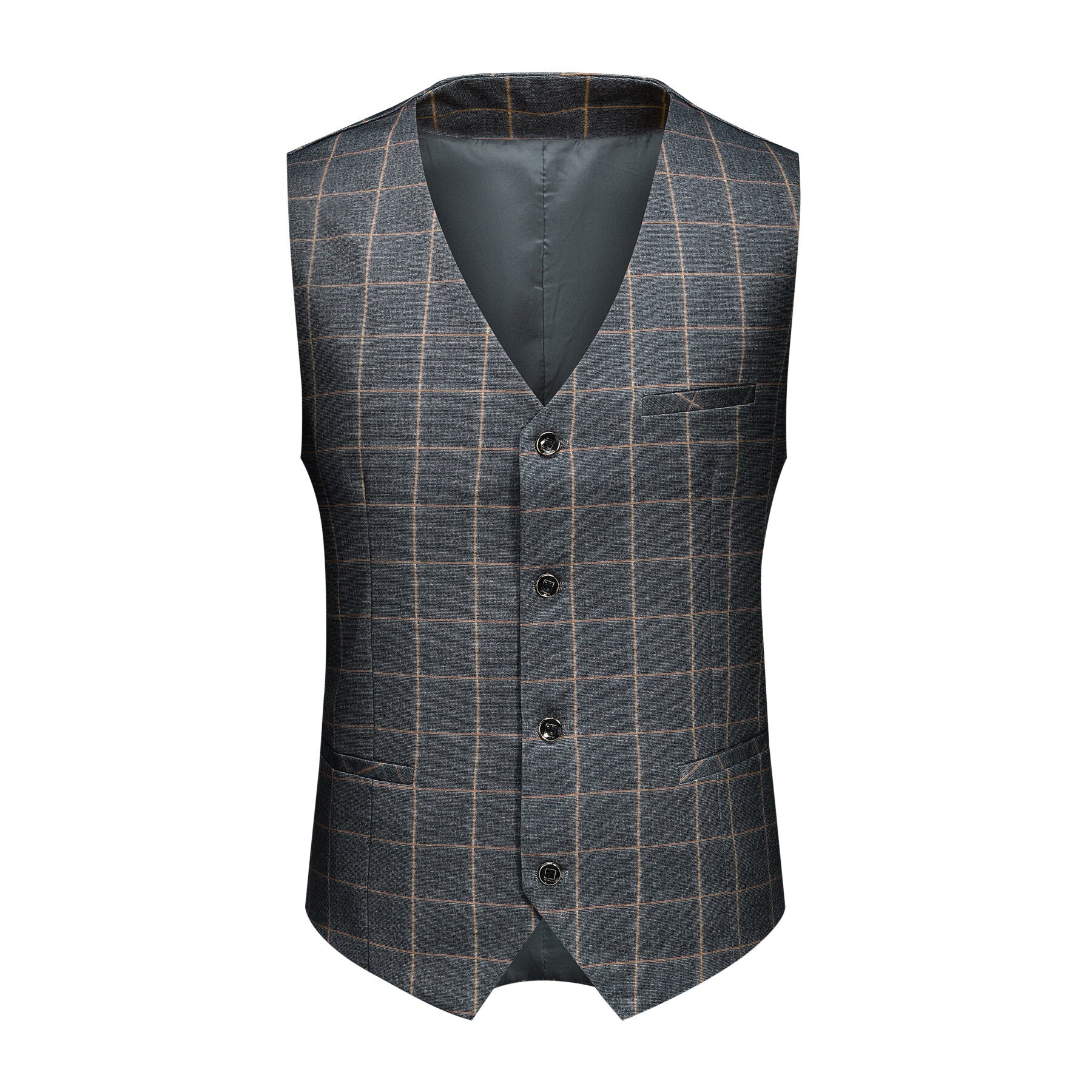 3 Piece Slim Fit Grey Plaid Modern Suit for Men - Business Formal & Wedding Attire - Office, Interviews & Special Occasions