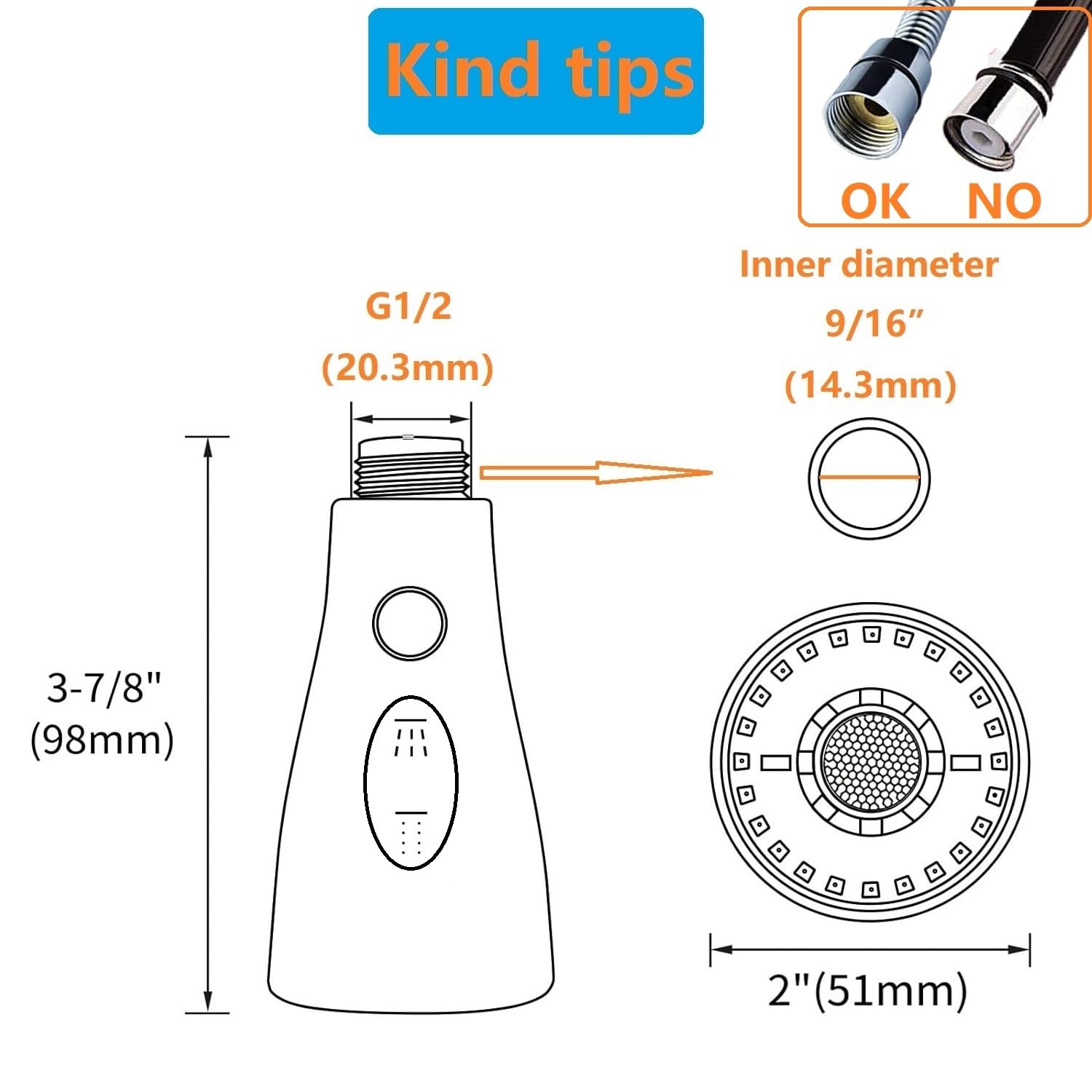 High-Quality Pull Down Kitchen Faucet Sprayer Head Replacement - G1/2 (20mm) Connector Compatible, Durable Pull Out Sink Spray Nozzle for Easy Cleaning - Perfect for Washing Dishes, Fruits, and Vegetables (Silver)