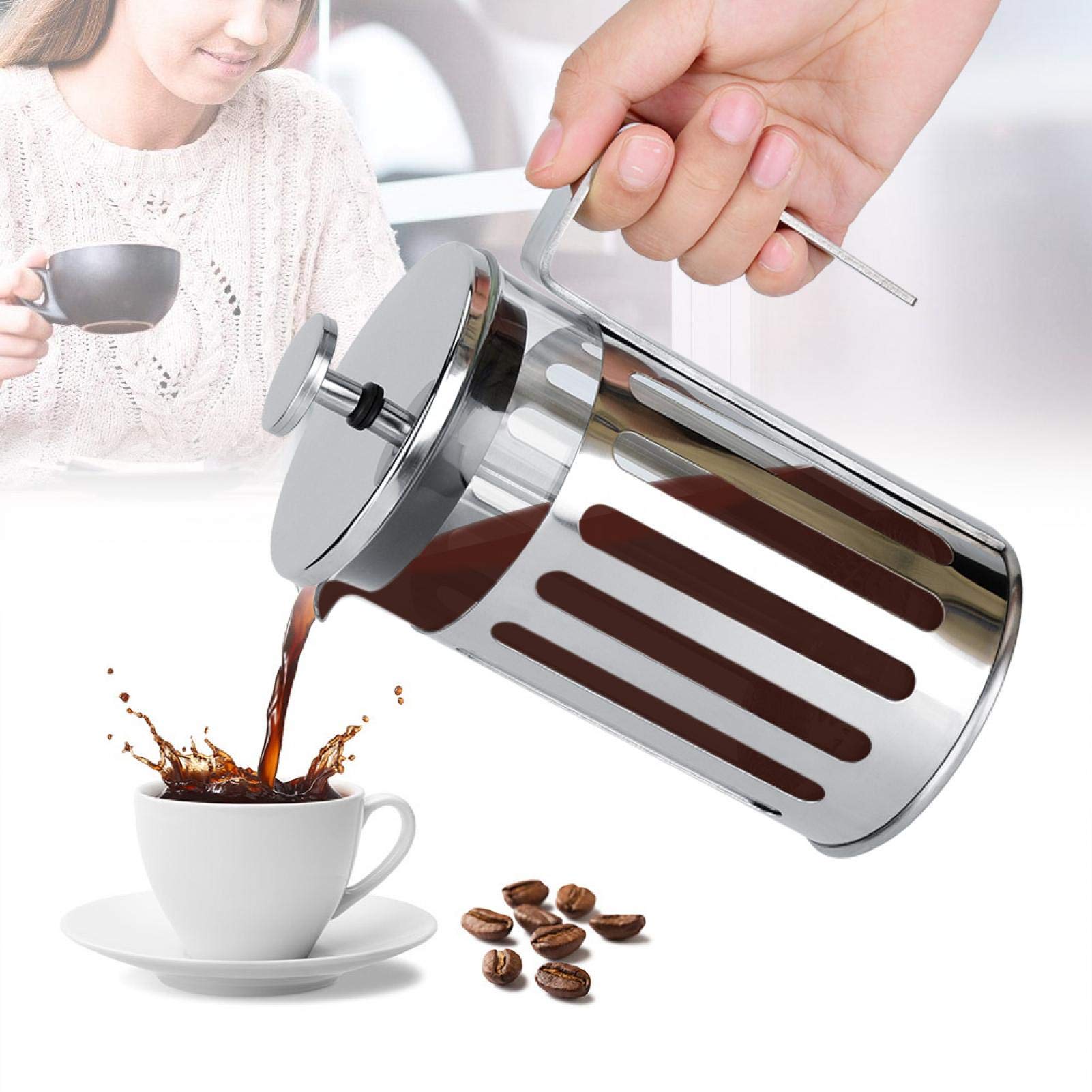 Premium Stainless Steel French Press Coffee Maker with Glass Carafe - 34oz Household Coffee & Tea Maker for Rich Flavor - Ideal for Home, Office, Camping & Gifts