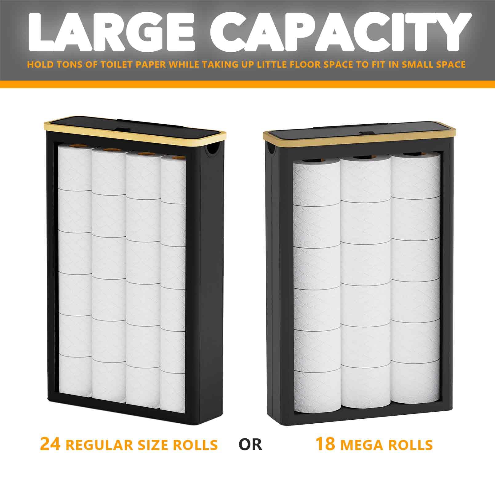 SpaceAid Extra Large Toilet Paper Storage with Lid - Holds 24 Regular or 18 Mega Rolls - Slim Bathroom Tissue Holder Organizer Bin (Black) - Perfect for Bathroom, Laundry Room & Closet Organization