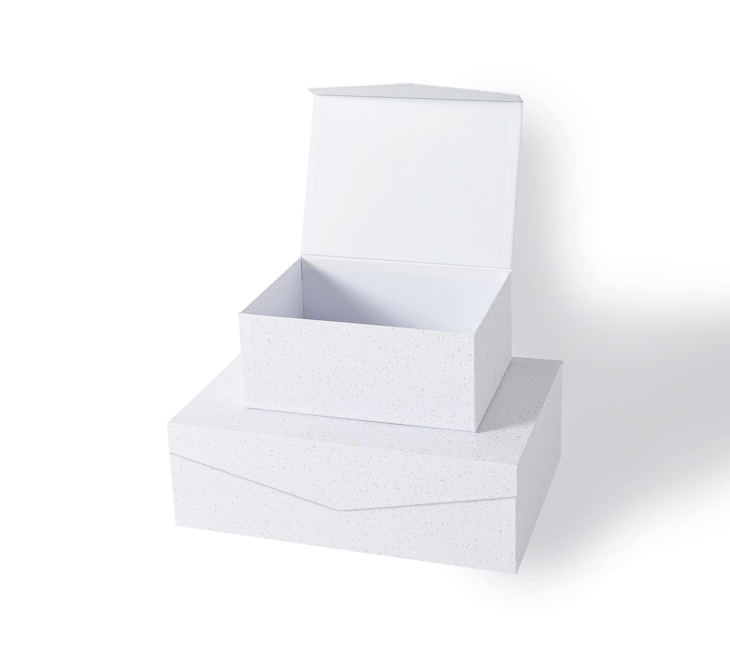Premium White & Gold Magnetic Closure Gift Box Set of 2 - Elegant Nesting Cardboard Gift Boxes for Jewelry, Christmas Presents & Luxury Packaging | Perfect for Wedding Favors, Birthday Gifts & Holiday Storage