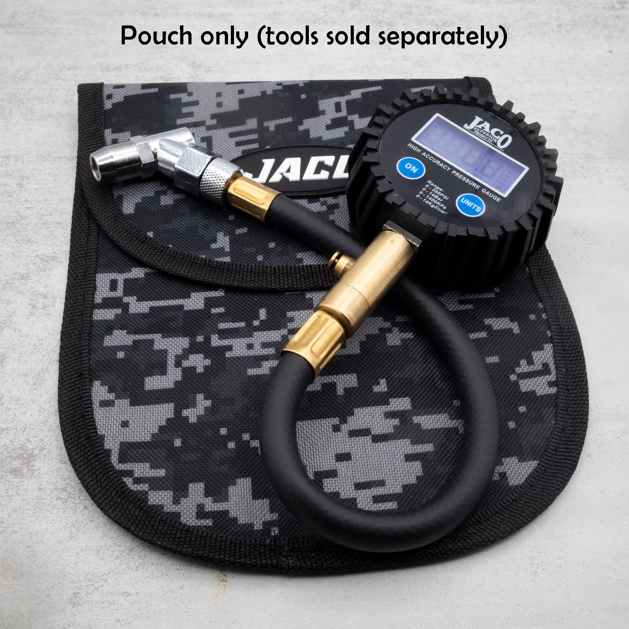 JACO Utility Tool Pouch - Heavy Duty Multi-Purpose Storage Organizer for Tire Gauges, Wrenches, Screwdrivers & Work Accessories (Digital Camo) - Perfect for Mechanics, Construction & DIY Projects