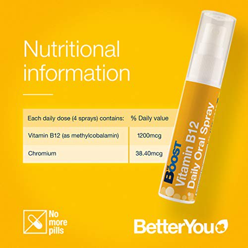 BetterYou Boost Daily Vitamin B12 Oral Spray 25ml - Fast Absorption Energy Support for Adults & Kids - Perfect for Busy Lifestyles & Active Families