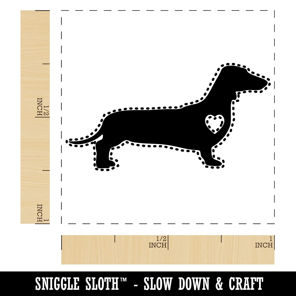 Smooth Haired Dachshund Dog with Heart Self-Inking Rubber Stamp - 1 Inch Small Stamp with Black Ink - Perfect for Scrapbooking, Card Making & DIY Crafts