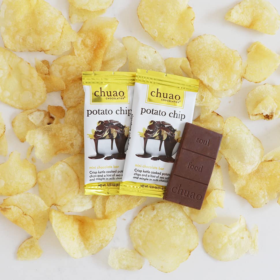 Chuao Chocolatier Potato Chip Milk Chocolate Mini Bars - Gourmet No Preservatives Chocolate Snacks - 100 Pack for Gift Baskets, Christmas, Valentines Day, Birthday Gifts for Women & Men - Perfect for Parties, Office Treats & Sweet Cravings