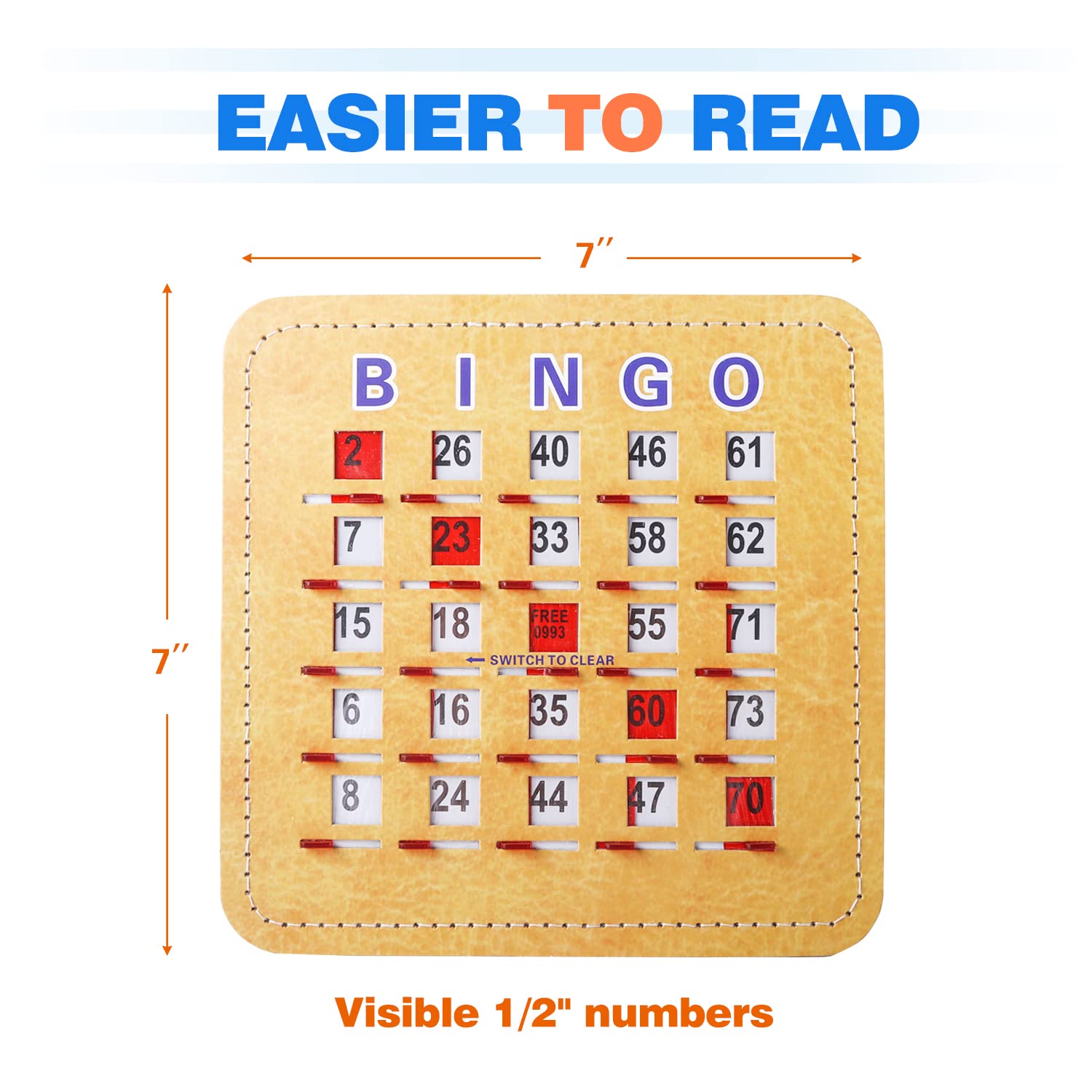 GSE 5-Ply Stitched Bingo Cards with Sliding Windows - 100-Pack Large Print Easy-Read Bingo Game Cards for Adults & Seniors - Perfect for Bingo Nights, Family Game Nights, and Senior Center Activities