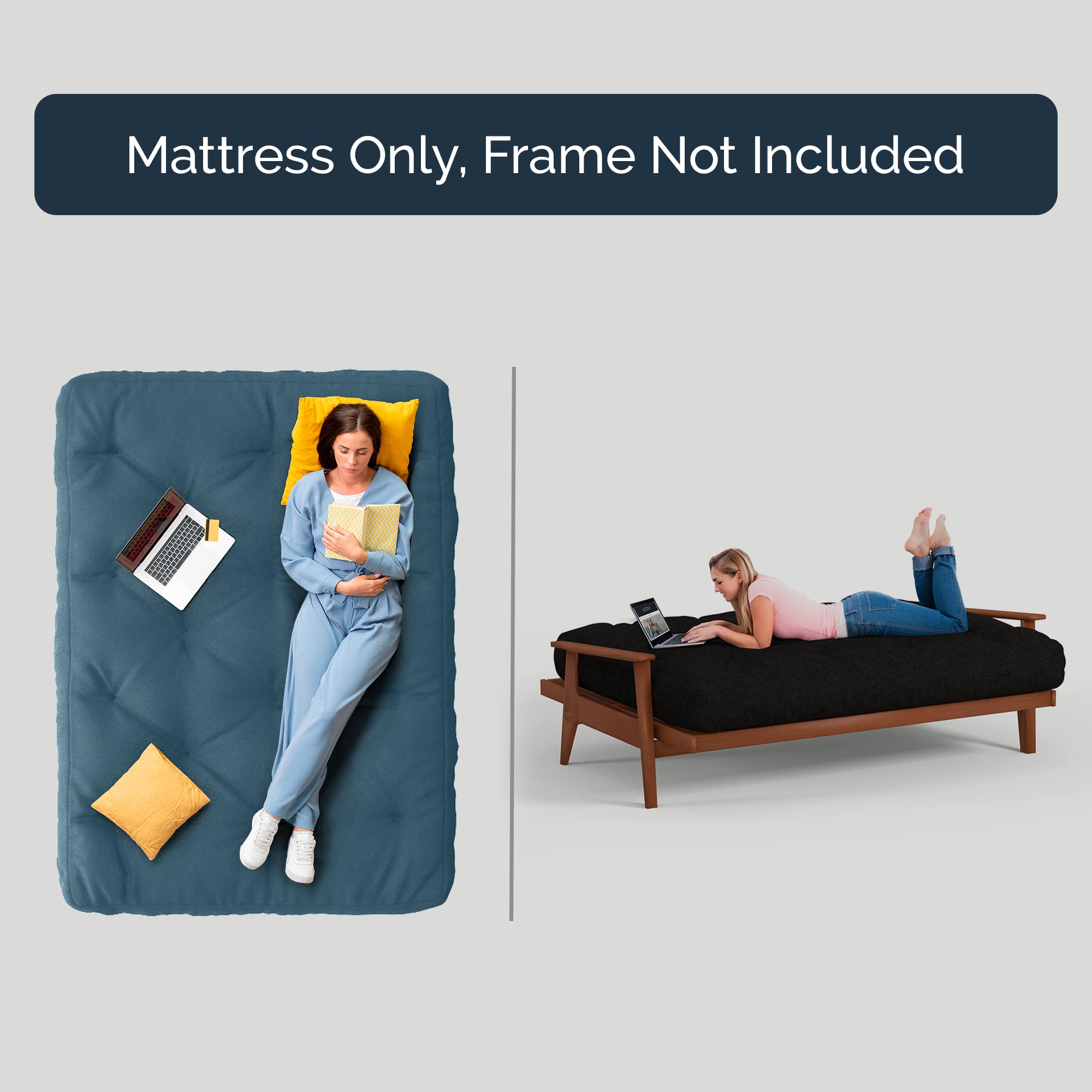 Loosh Queen Size Sofa Bed Futon Mattress - 10 Inch Thick, Dark Green, Made in USA (Frame Not Included) - Perfect for Guest Rooms, Small Apartments & Dorm Rooms