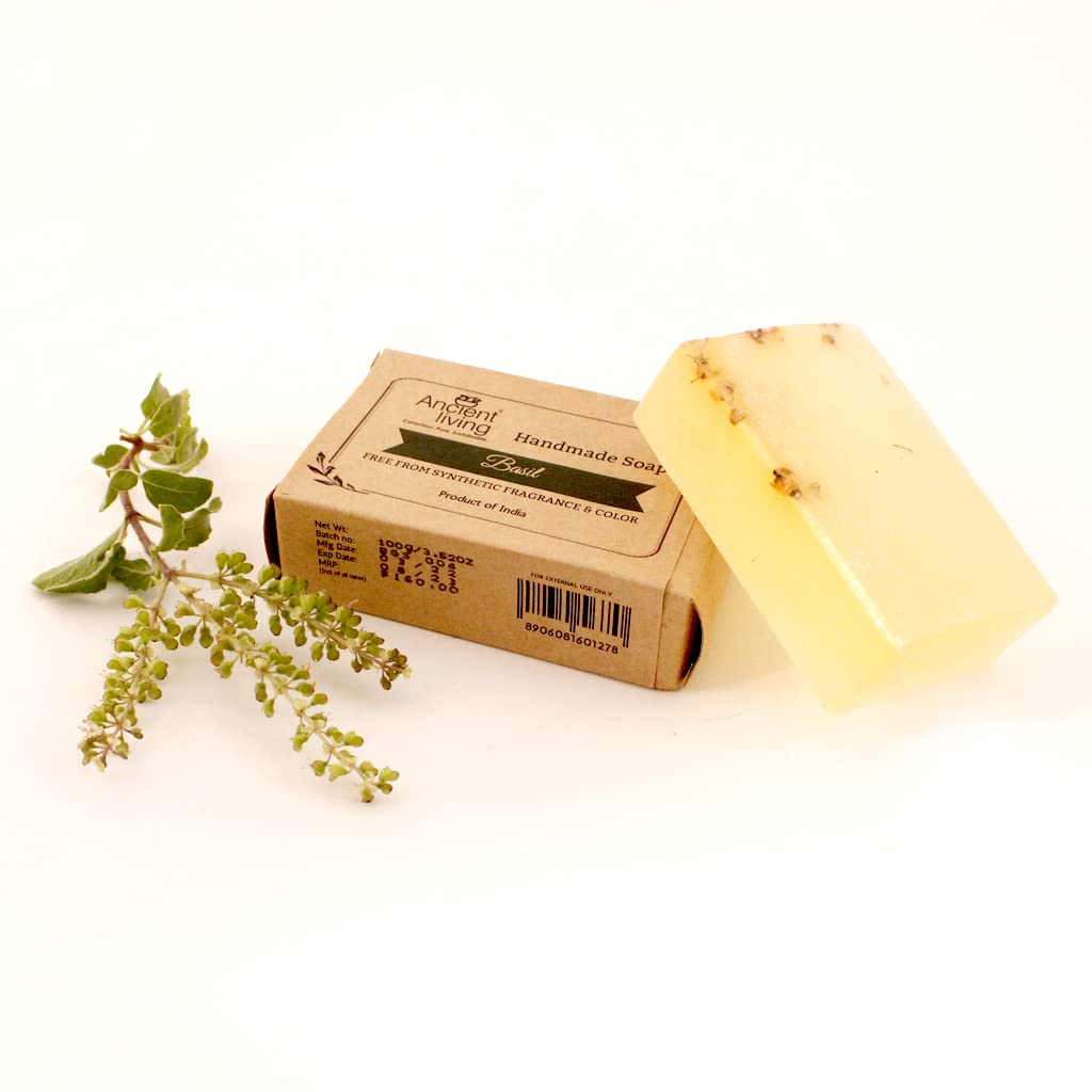 Ancient Living Basil Luxury Handmade Soap - Natural Bath, Body & Face Cleanser for Dry & Combination Skin (2-Pack, 100g Each) | Perfect for Spa Day, Gift Sets & Organic Skincare Routines