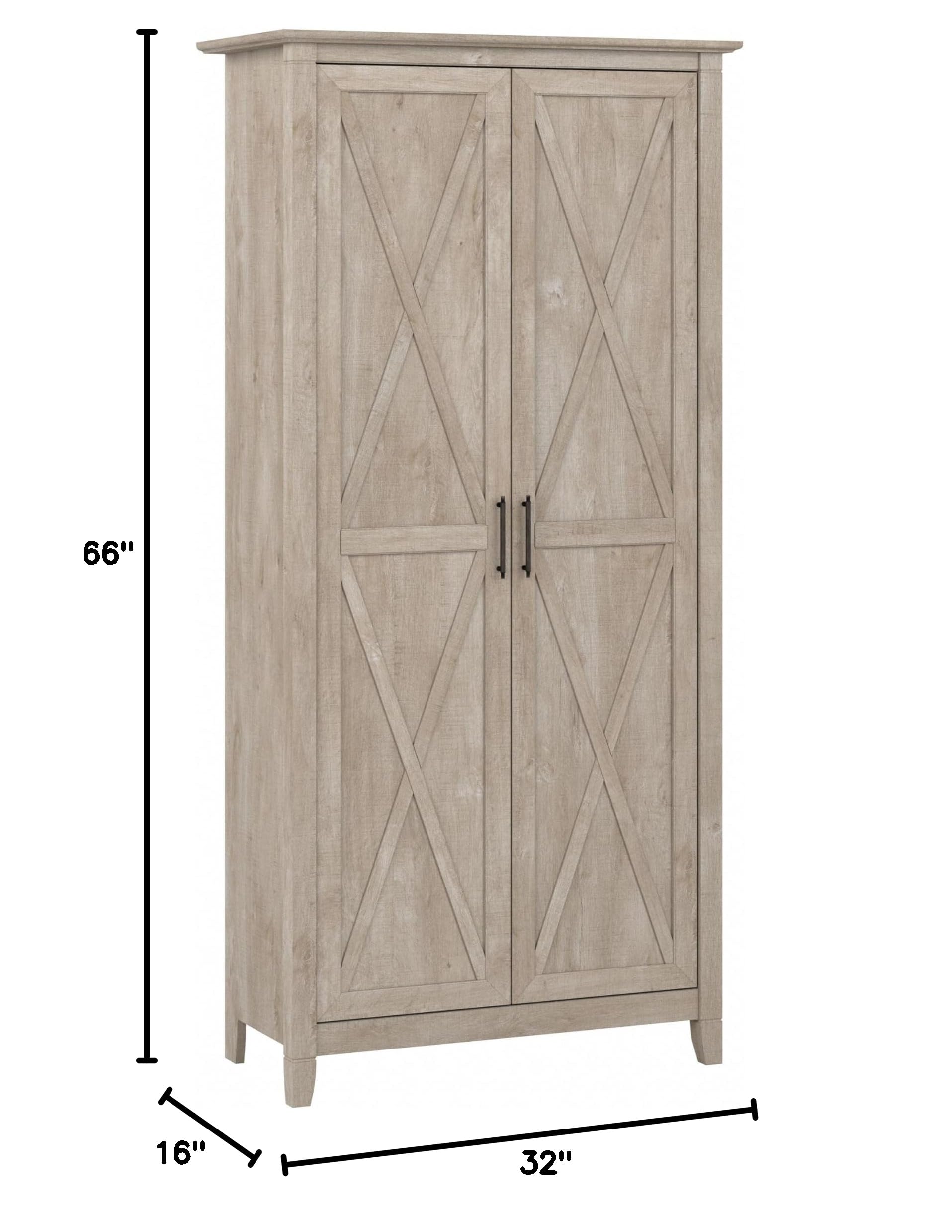 Bush Furniture Key West Kitchen Pantry Cabinet in Washed Gray - Freestanding Storage Cabinet for Kitchen, Dining Room, or Office - Organize Dishes, Food, and Supplies