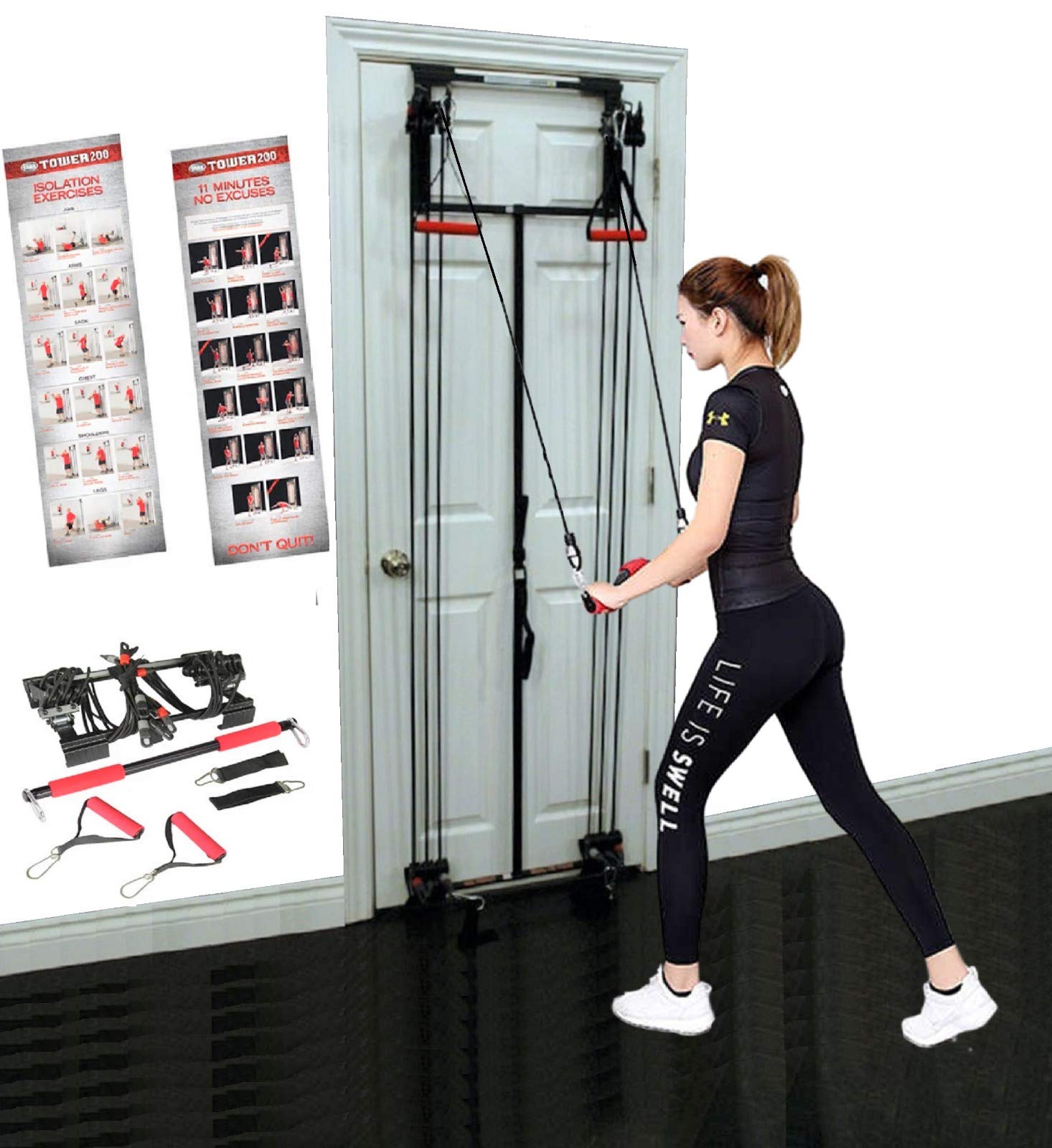 Complete Door Gym Full Body Workout System - Heavy Duty Home Fitness Equipment with Resistance Bands, Straight Bar, Hand Grips & Ankle Straps | Perfect for Strength Training, Muscle Building & Home Exercise | Ideal for Small Spaces, Apartment Workouts & Travel Fitness