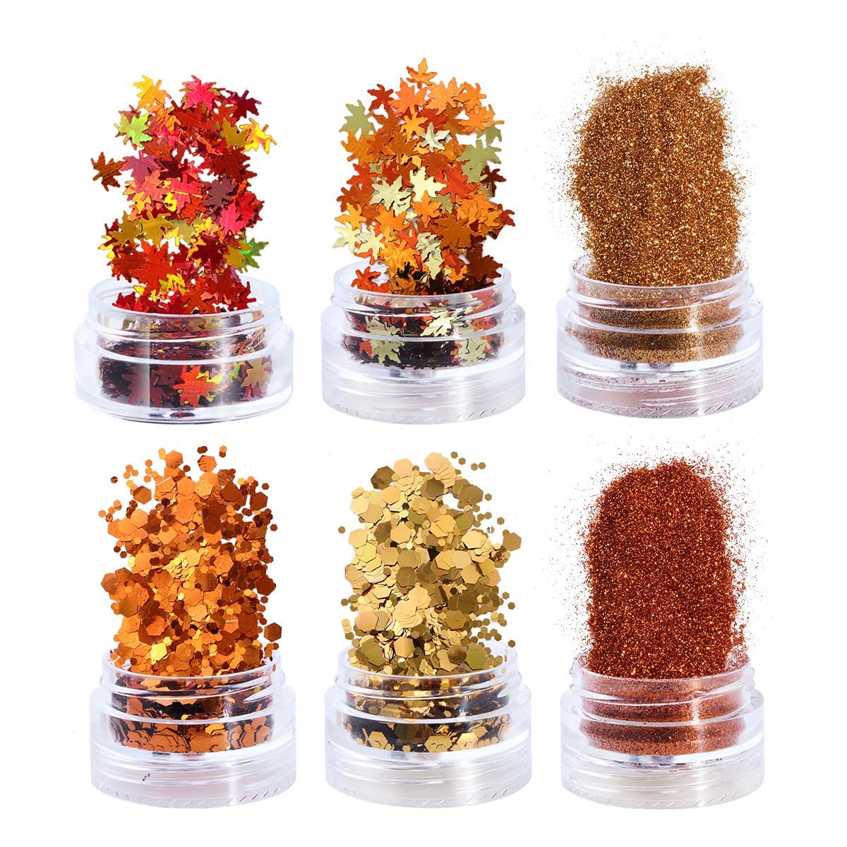 6 Bottles Fall Maple Leaf Nail Glitter Powder - Gold Shiny Nail Art Flakes & Sequins for Acrylic Nails | DIY Autumn Nail Decorations for Women | Perfect for Halloween, Thanksgiving & Fall Party Nail Art