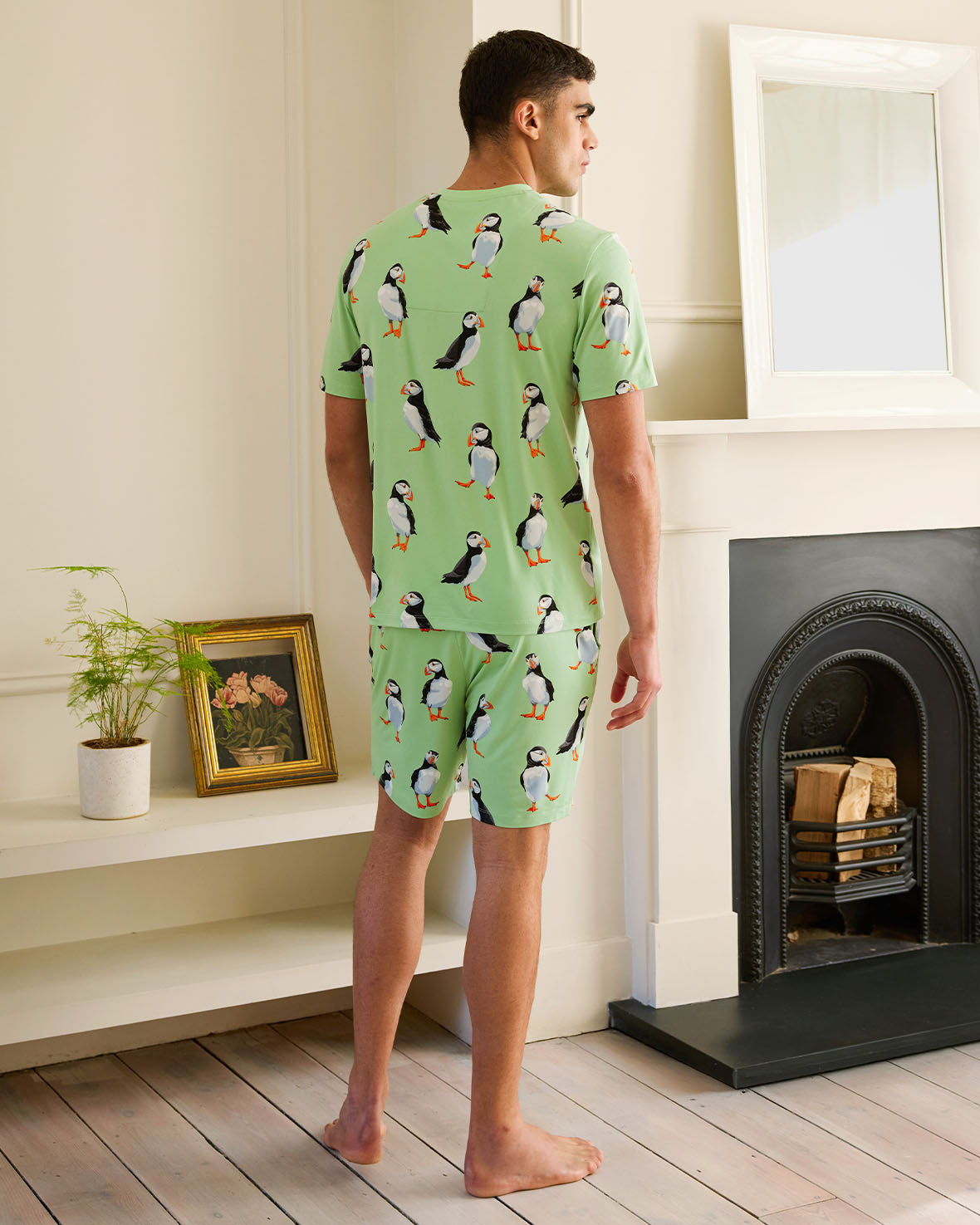 Puffin Print Short Sleeve Pajama Set for Women - Soft Cotton Sleepwear for Summer Nights & Lounge Wear
