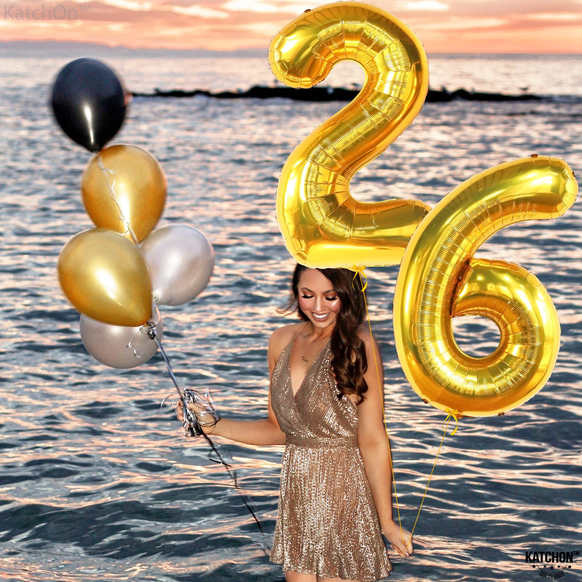 **KatchOn Giant 26 Balloon Number Gold - 40 Inch | Gold 26 Birthday Balloons for Men & Women | Anniversary & Party Decorations | Perfect for Birthdays, Anniversaries, Graduations & Special Events**