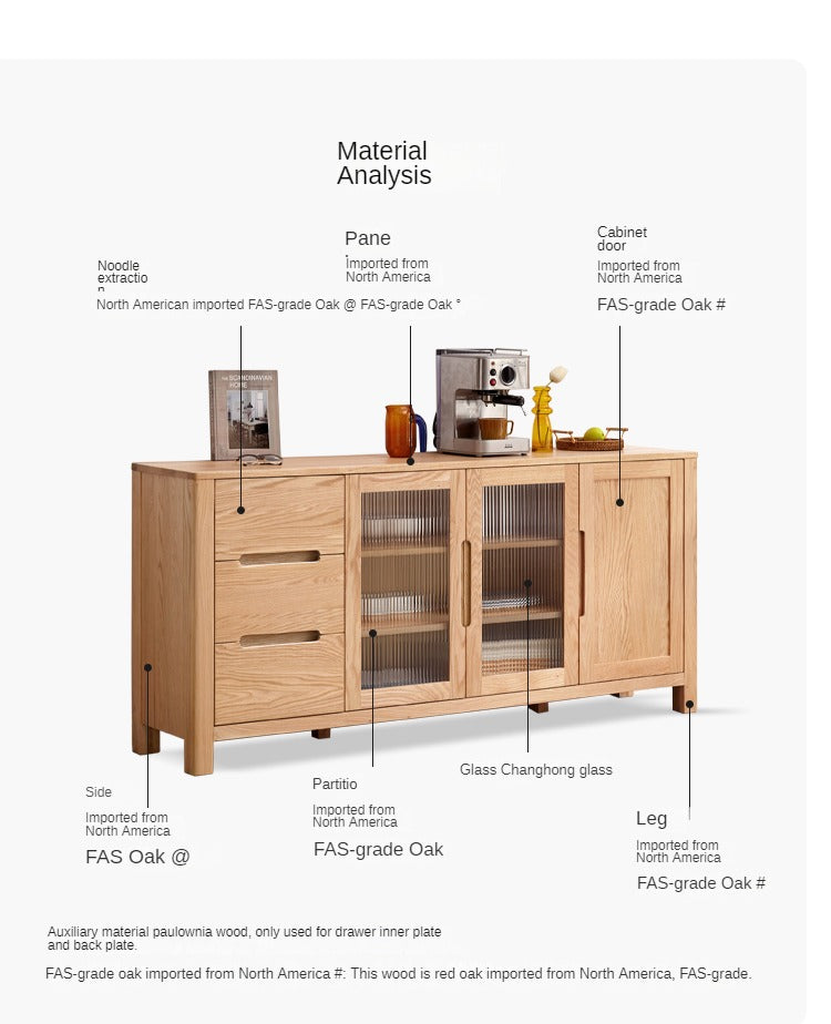 Solid Oak Wood Sideboard Buffet Cabinet - Rustic Farmhouse Dining Room Storage Furniture for Home Decor & Entertaining