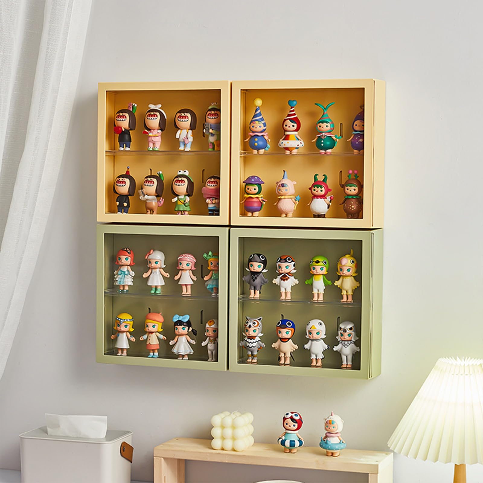 Clear Acrylic Display Case for Collectible Figures - Wall Mounted Square Doll Storage Box with Adjustable Stand & Door - Dustproof & Moisture Proof Protection for Lego Sets, Action Figures, Pop Mart Toys (White) - Perfect for Home Decoration, Toy Collection Display & Gift Packaging