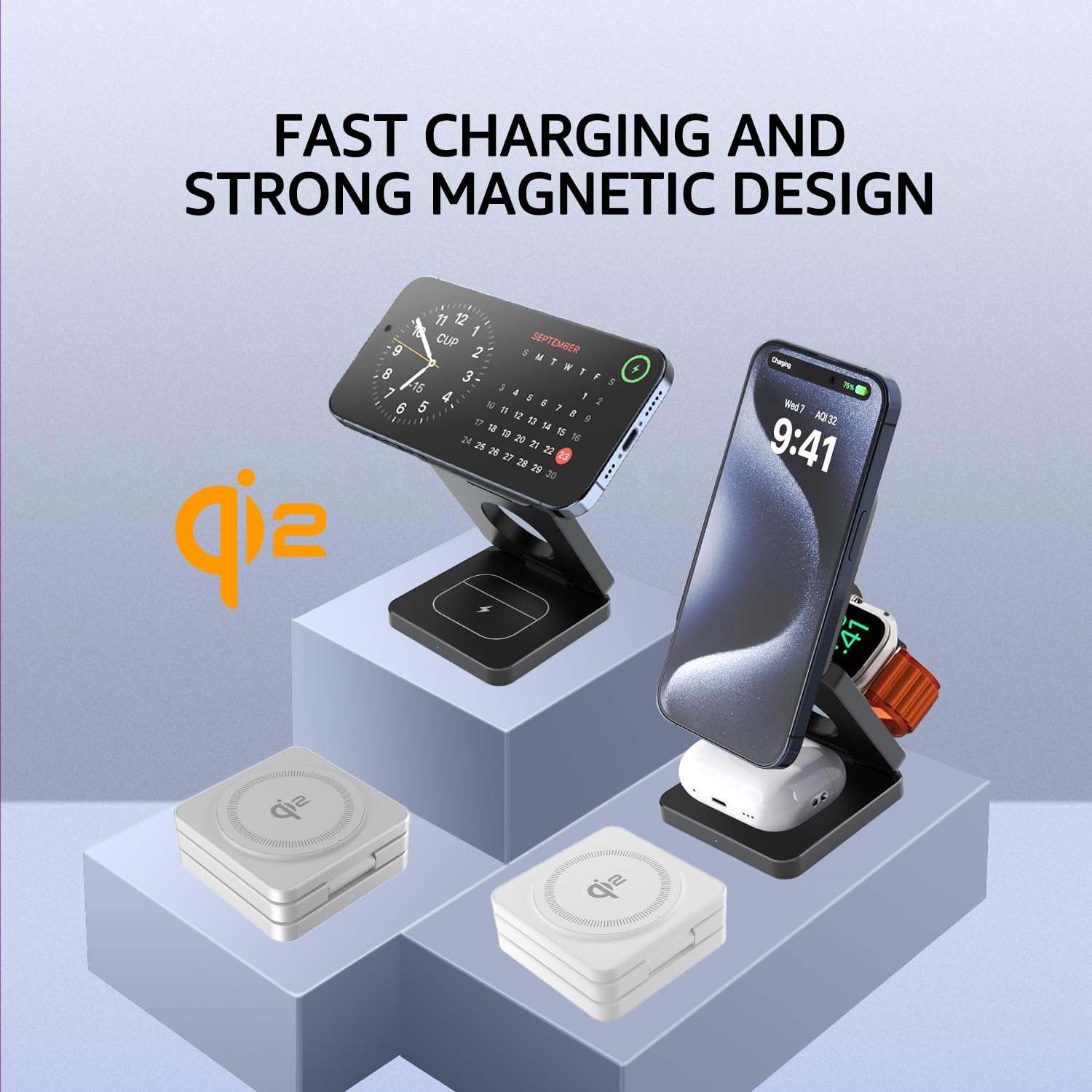 25W 3in1 Magsafe Charging Station for iPhone - Fast Wireless Charger for iPhone, iWatch & AirPods - Home & Office Use