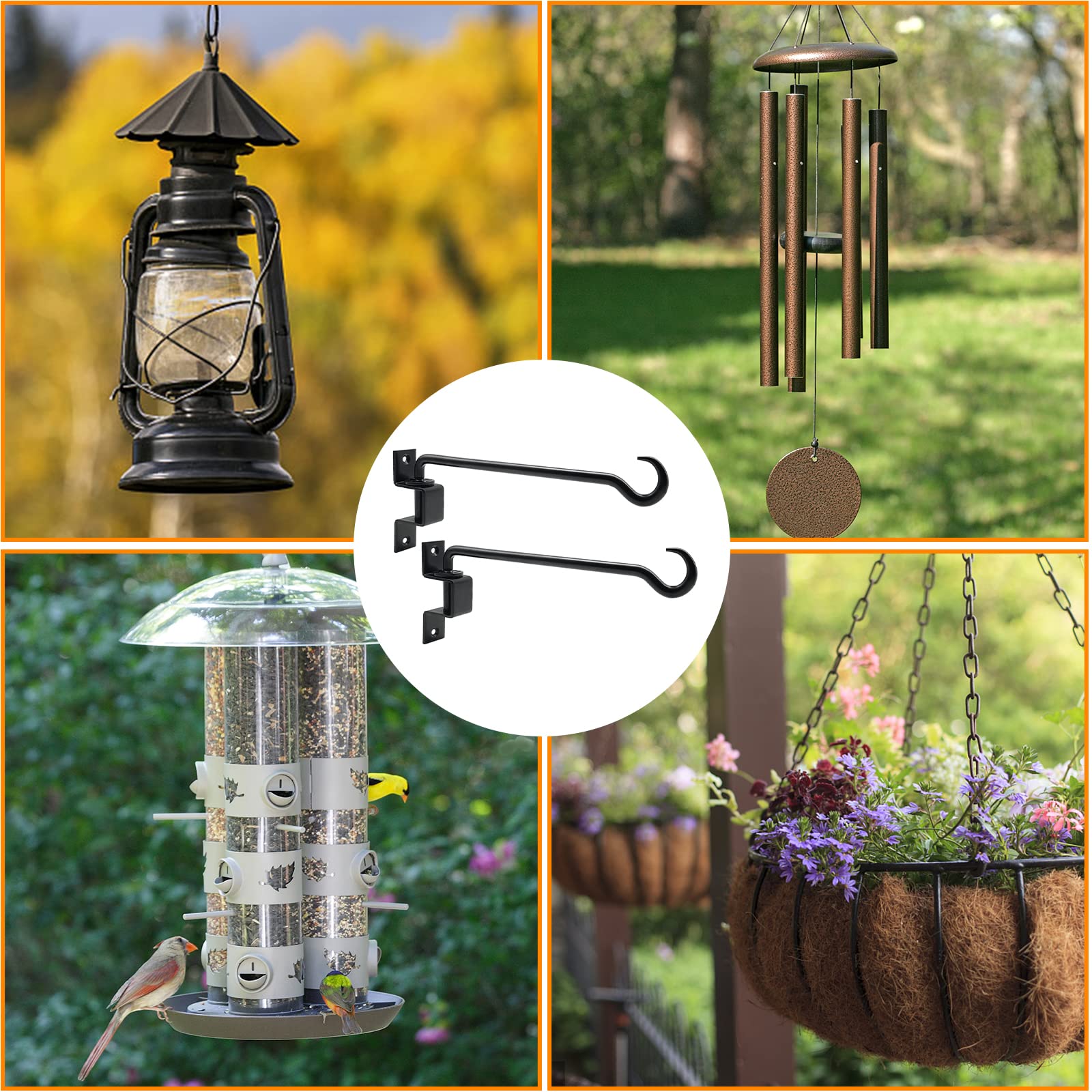 16 Inch Heavy Duty Black Iron Swivel Plant Hangers (2 Pack) - Outdoor Hanging Hook Bracket for Flower Pots, Baskets, Bird Feeders, Lanterns & Wind Chimes - Perfect for Patio, Garden, Porch & Balcony Decor