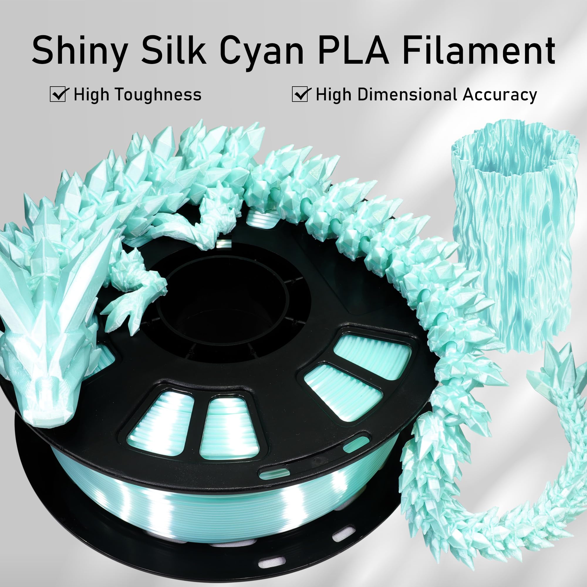 Premium Silk Cyan Shiny PLA 3D Printer Filament 1.75mm - 1kg/2.2lbs Spool for FDM 3D Printers | High-Quality 3D Printing Material with Free Sample Pack | Perfect for Cosplay Props, Home Decor & DIY Projects