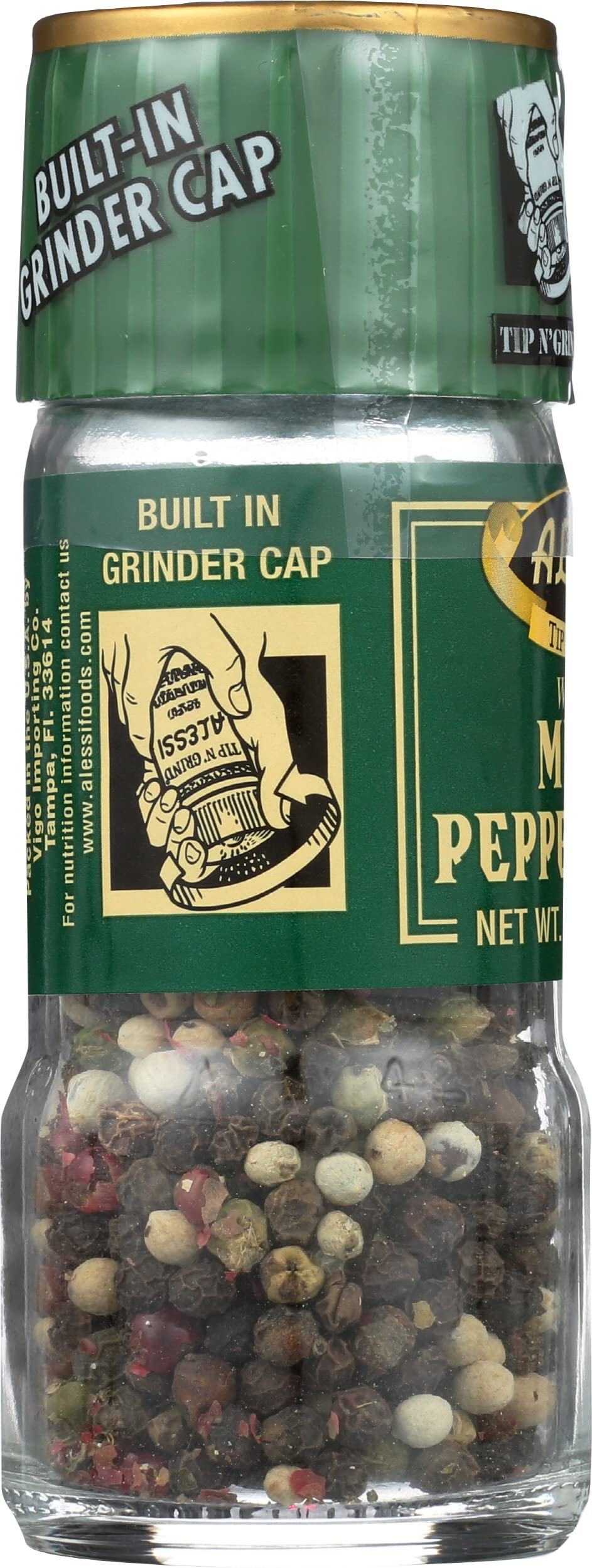 Alessi Mixed Peppercorn Grinder - Whole Peppercorn Mill, 1.12 oz - Perfect for Kitchen, Restaurant & Gourmet Cooking