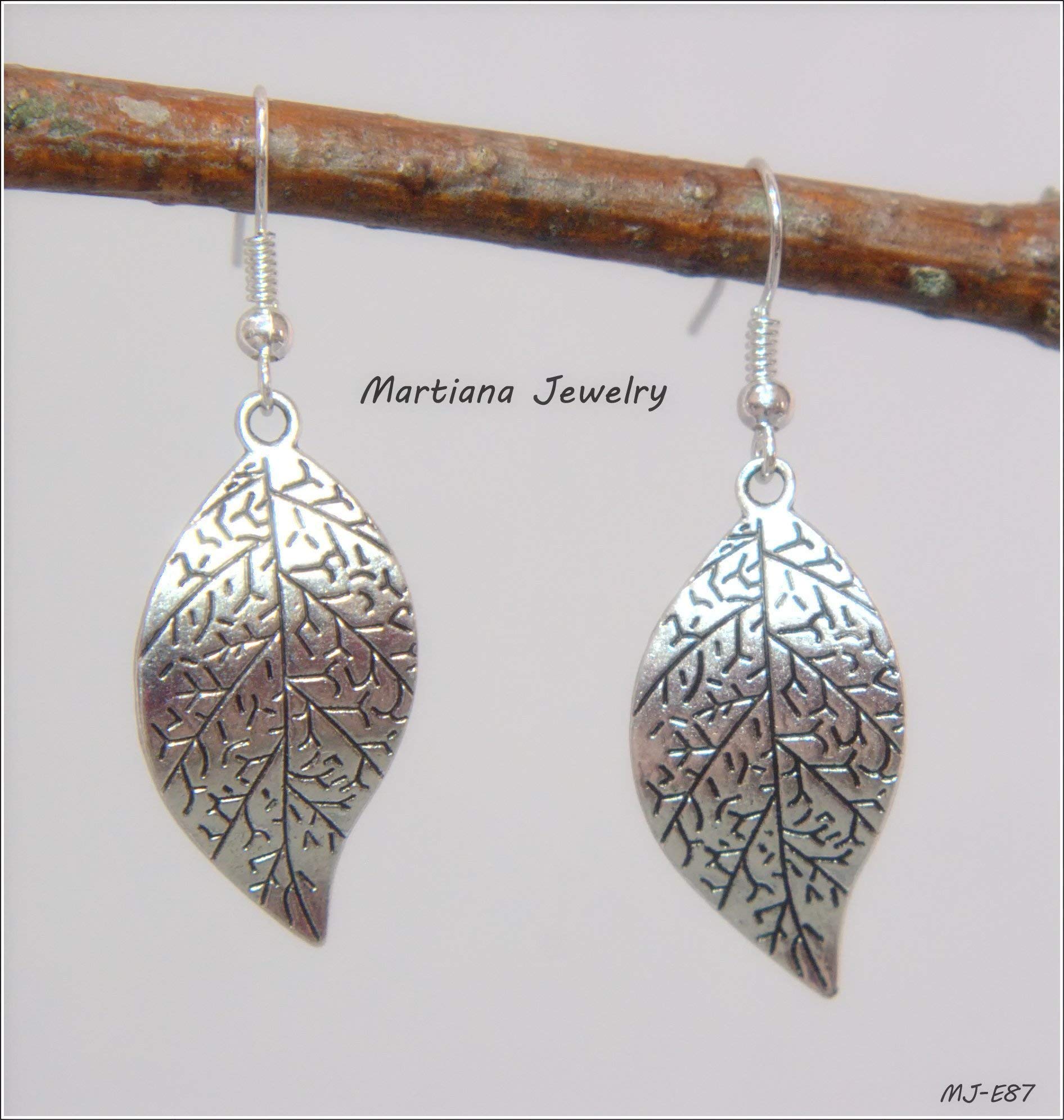 Silver Tone Curved Leaf Earrings with Etched Details - 1.25 Inch Nature-Inspired Jewelry for Women | Perfect for Everyday Wear, Parties & Boho Fashion
