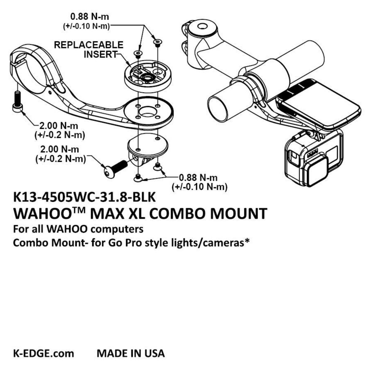 K-Edge Max XL 35.0mm Bicycle Computer Mount - Compatible with Wahoo GPS Bike Computers | Secure Cycling GPS Holder for Road & Mountain Bikes | Durable Black Bike Accessory for Cycling, Commuting & Outdoor Adventures