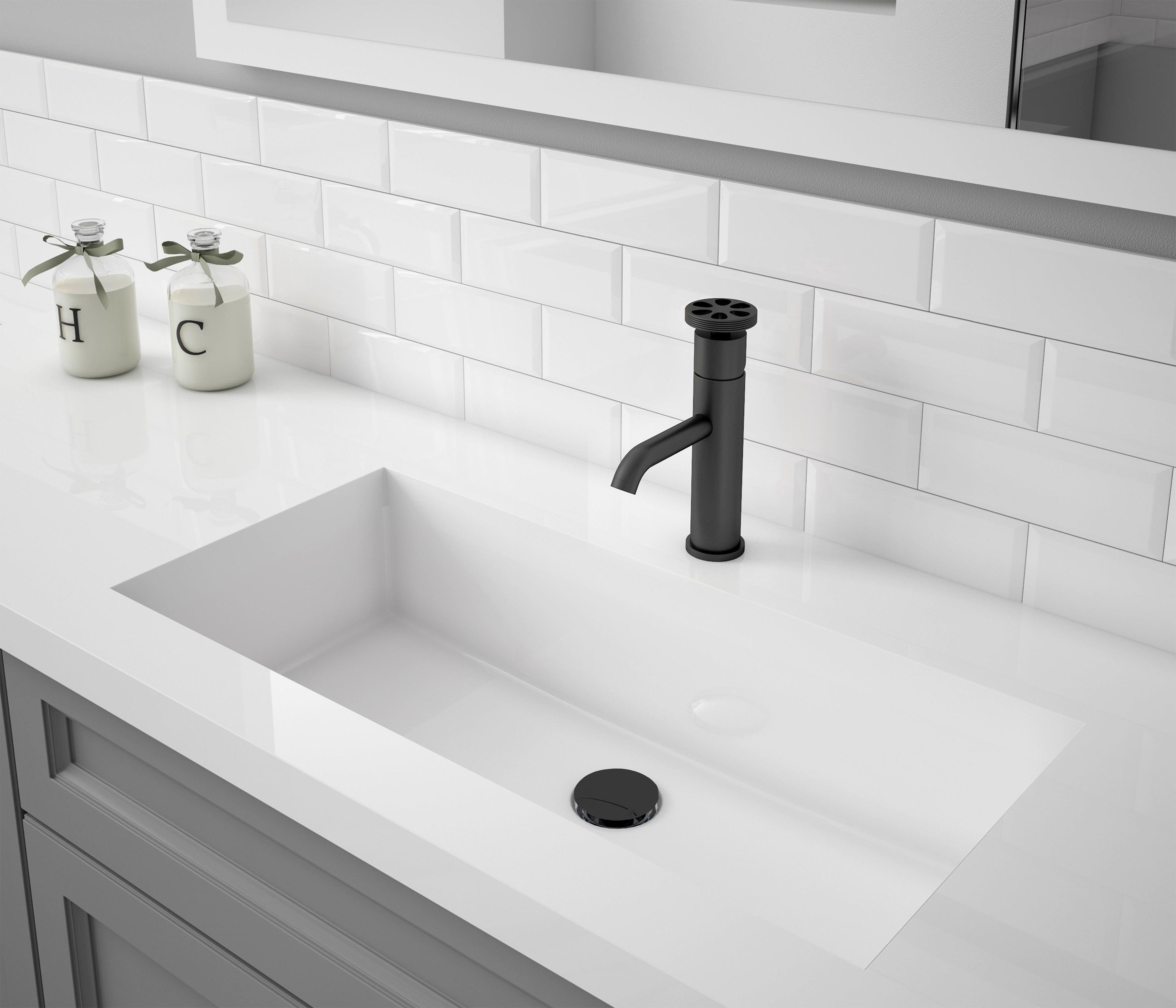 Ancona Nova Series Matte Black Single Lever Bathroom Faucet - Modern Waterfall Spout for Vanity Sink, Powder Room & Guest Bathroom Decor