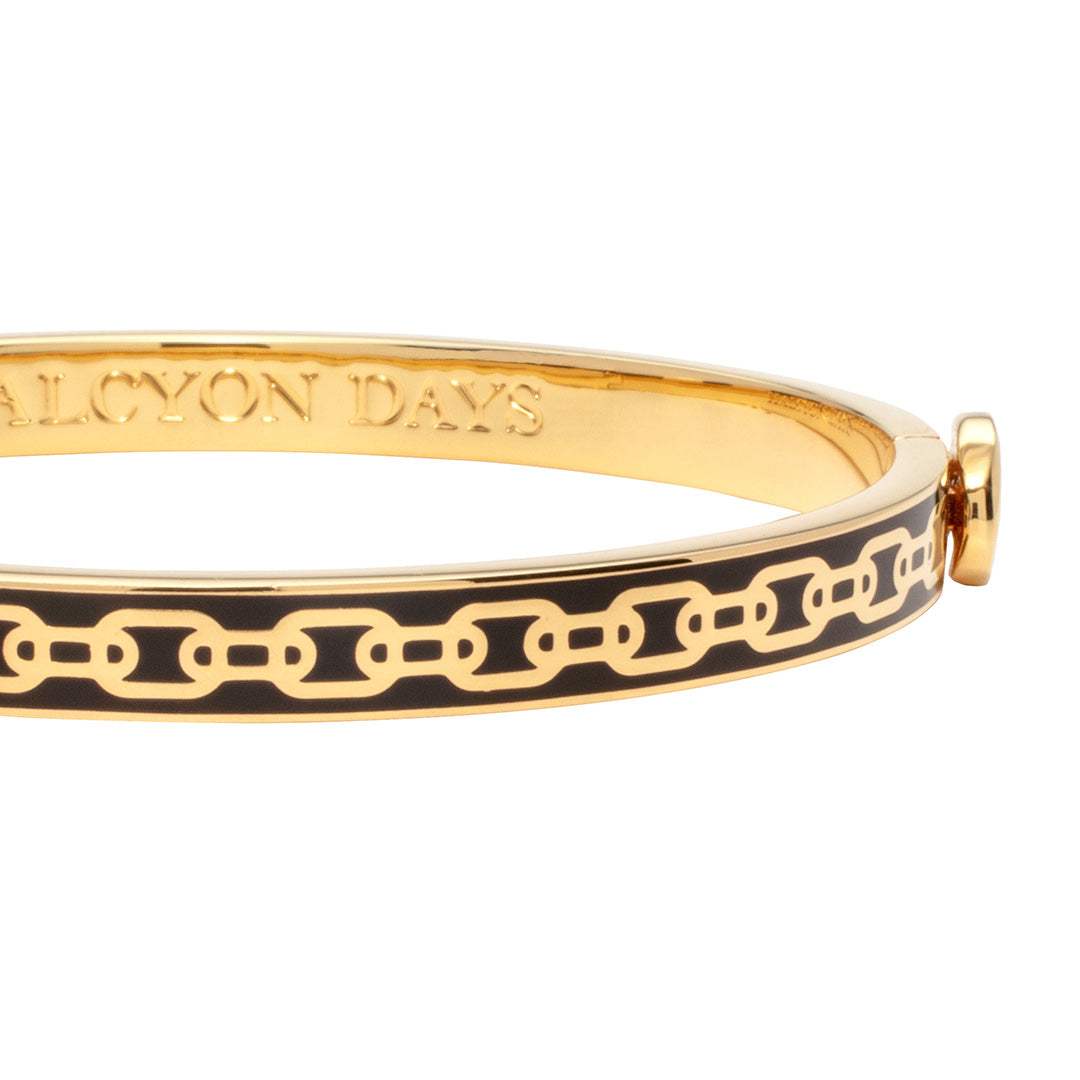 Elegant Black Chain Enamel Hinged Bangle Bracelet for Women - Perfect for Parties, Weddings & Evening Events